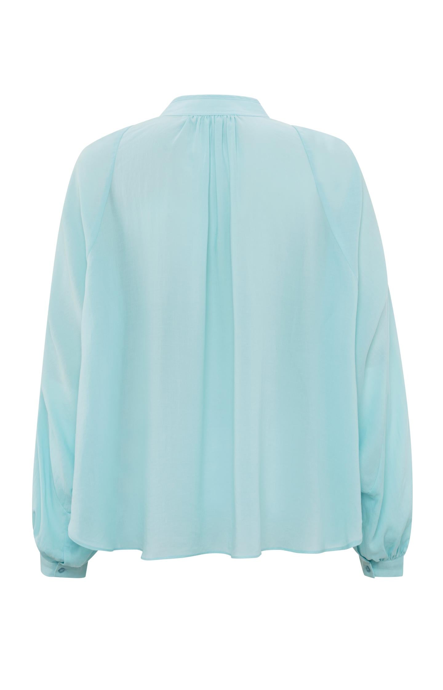Oversized blouse with V-neck, big balloon sleeves and button