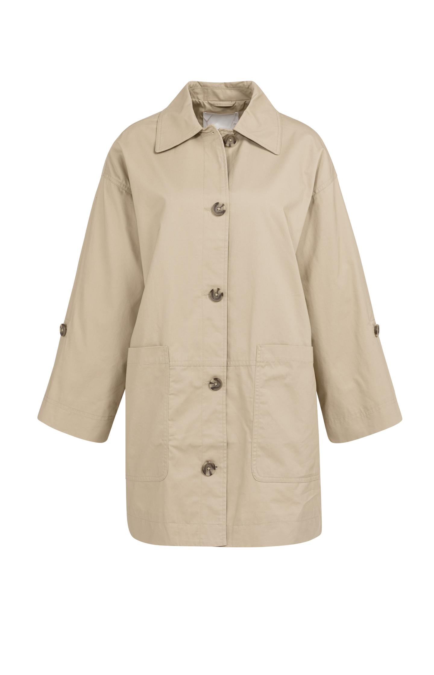 Oversized cotton jacket with buttons and patch pockets