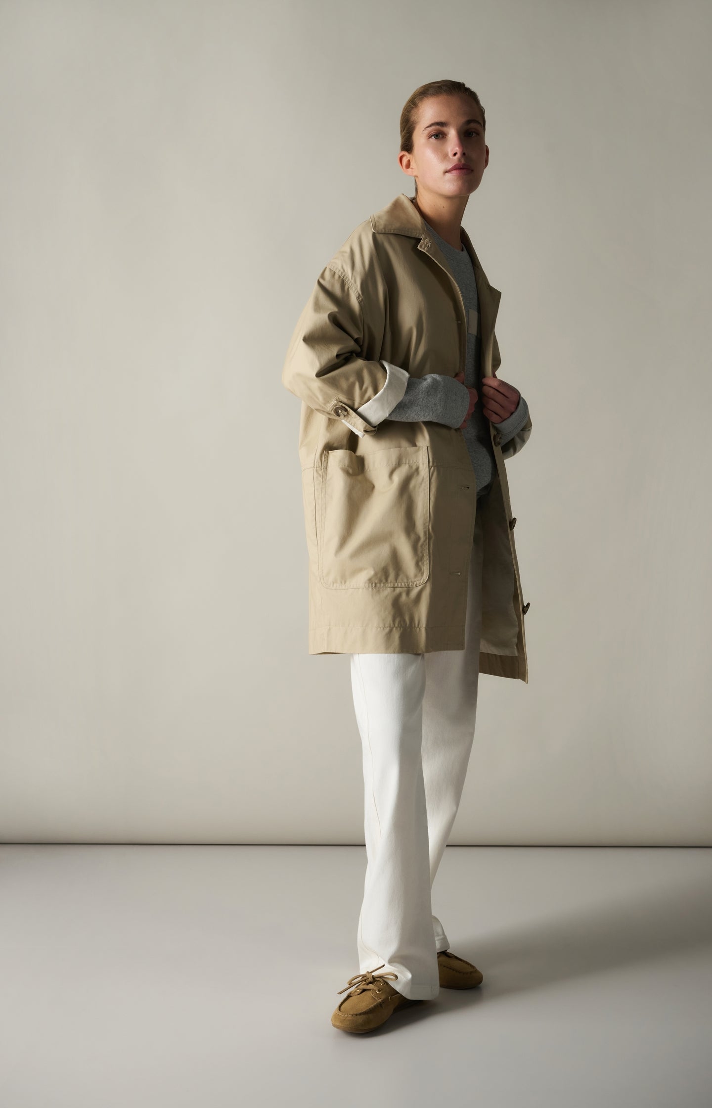 Oversized cotton jacket with buttons and patch pockets