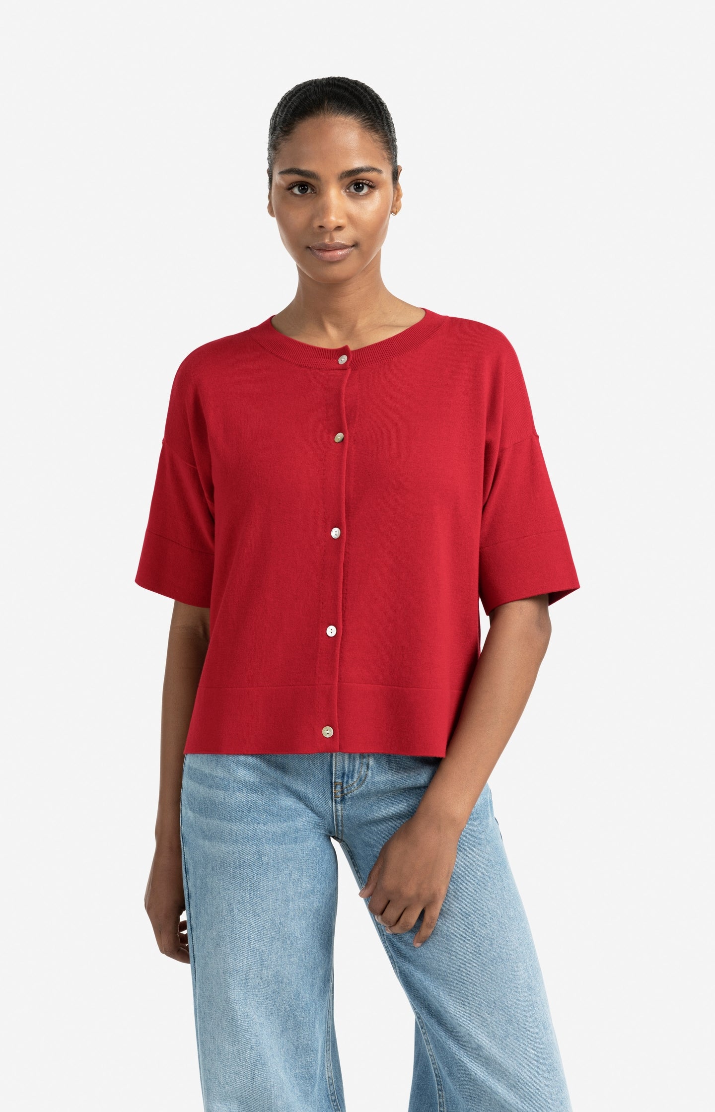 Oversized fine knit cardigan with short sleeves