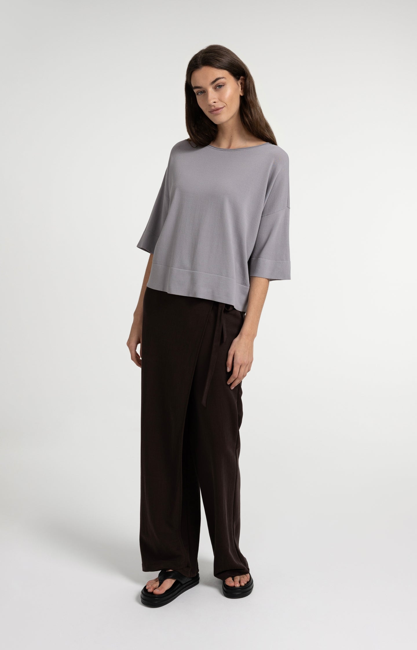 Oversized fine-knit T-shirt with boat neckline