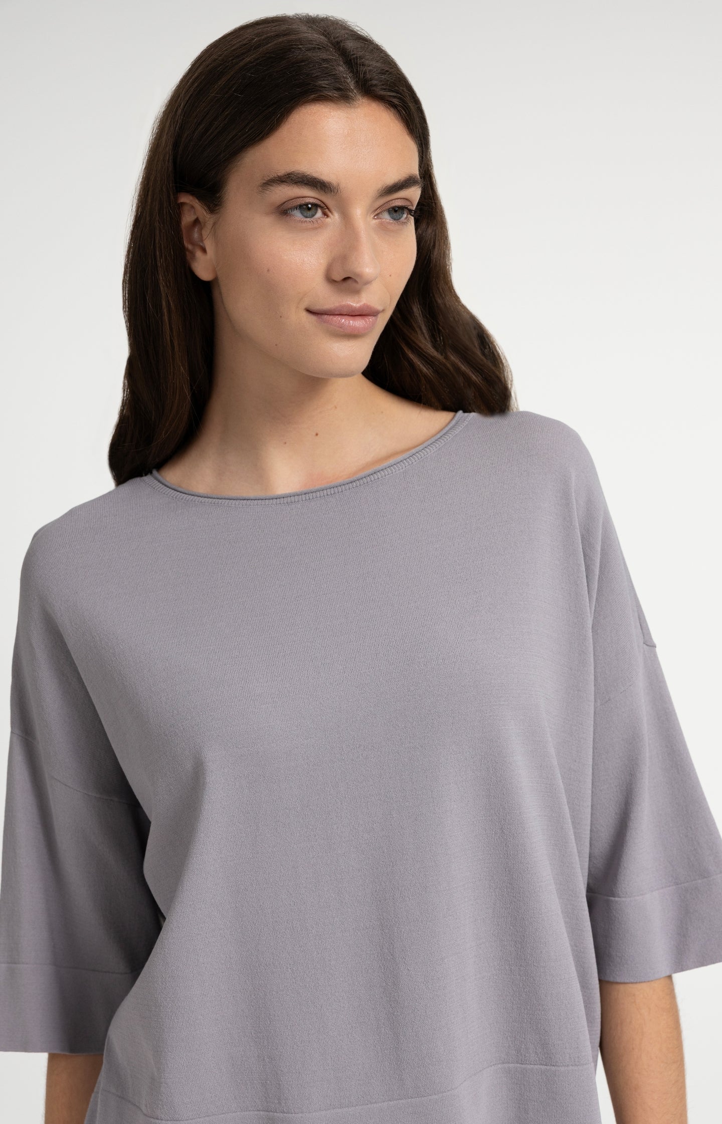 Oversized fine-knit T-shirt with boat neckline