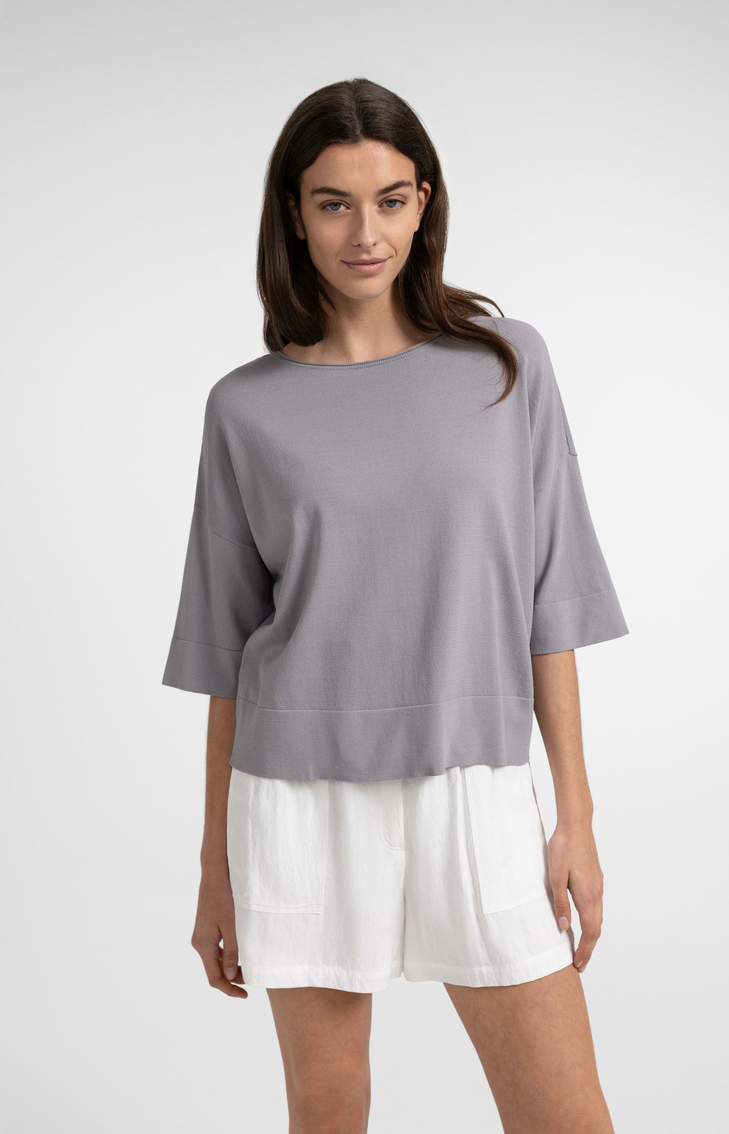 Oversized fine-knit T-shirt with boat neckline
