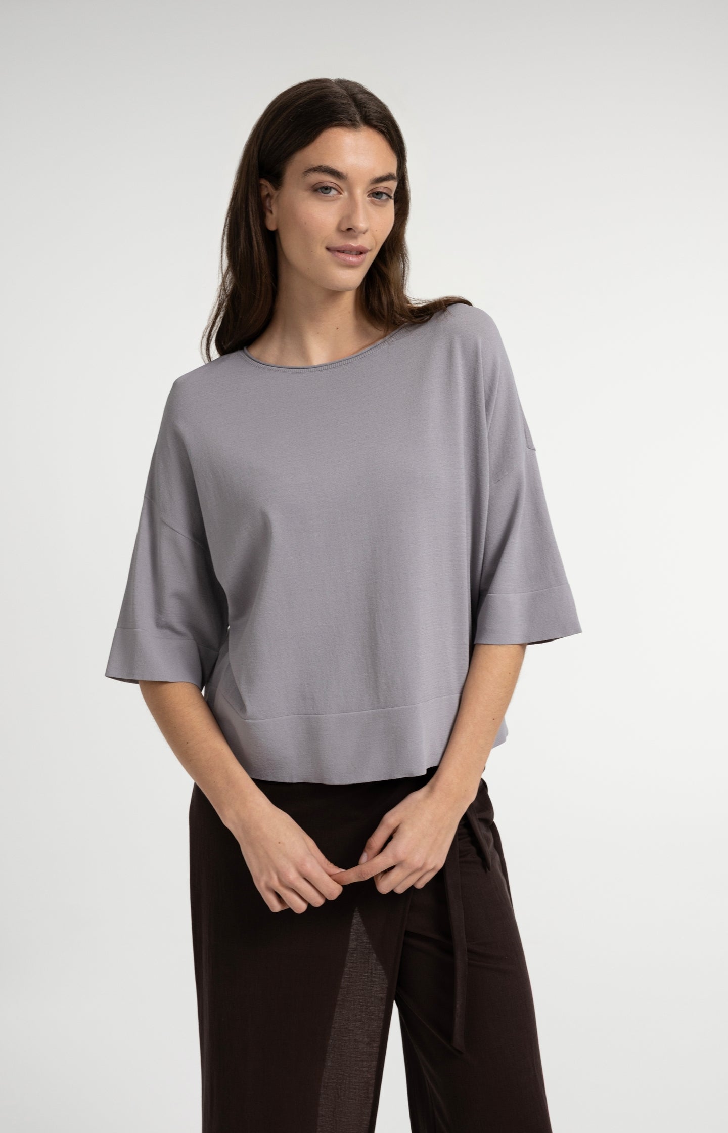 Oversized fine-knit T-shirt with boat neckline
