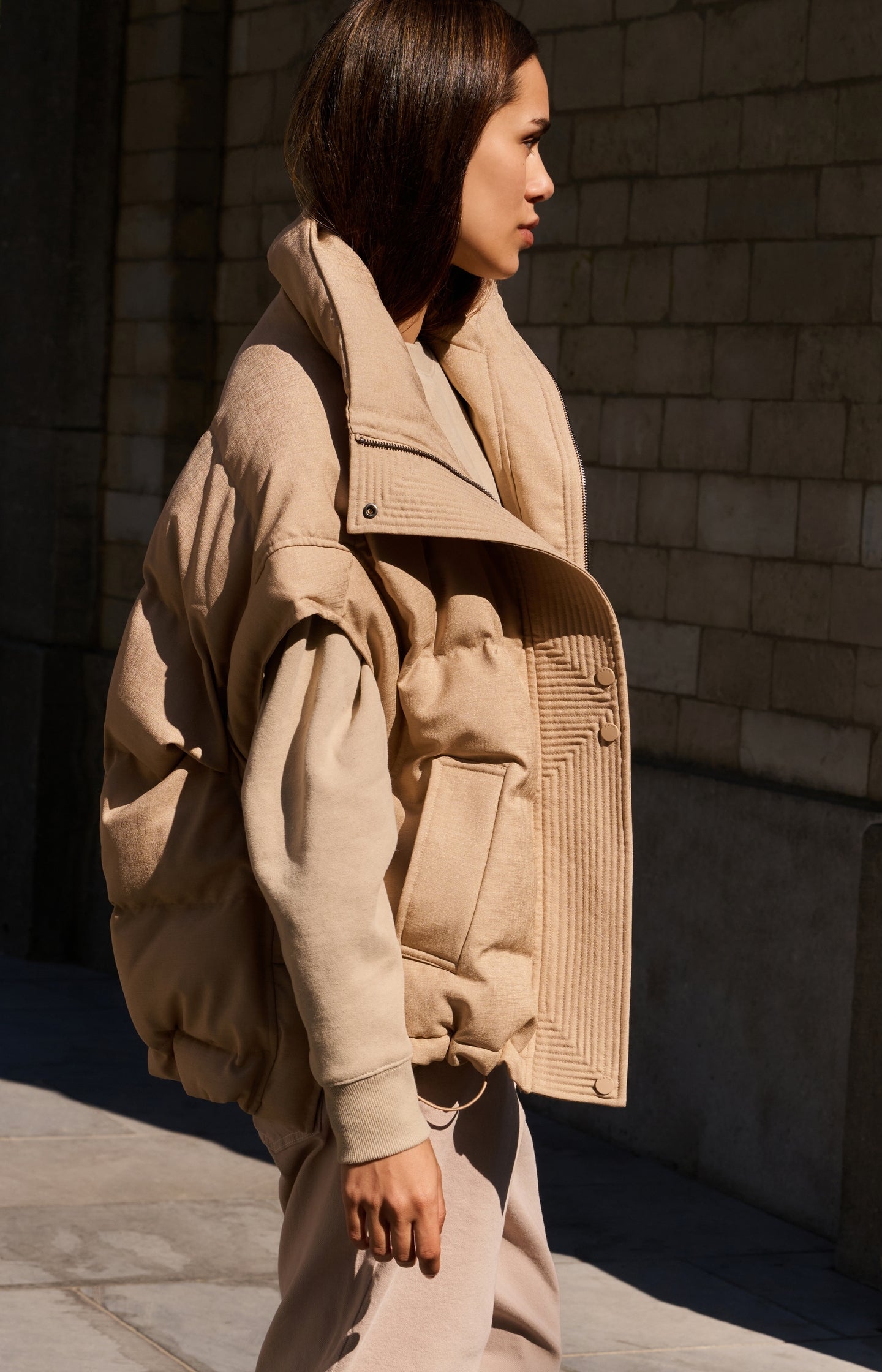 Oversized padded bodywarmer with collar