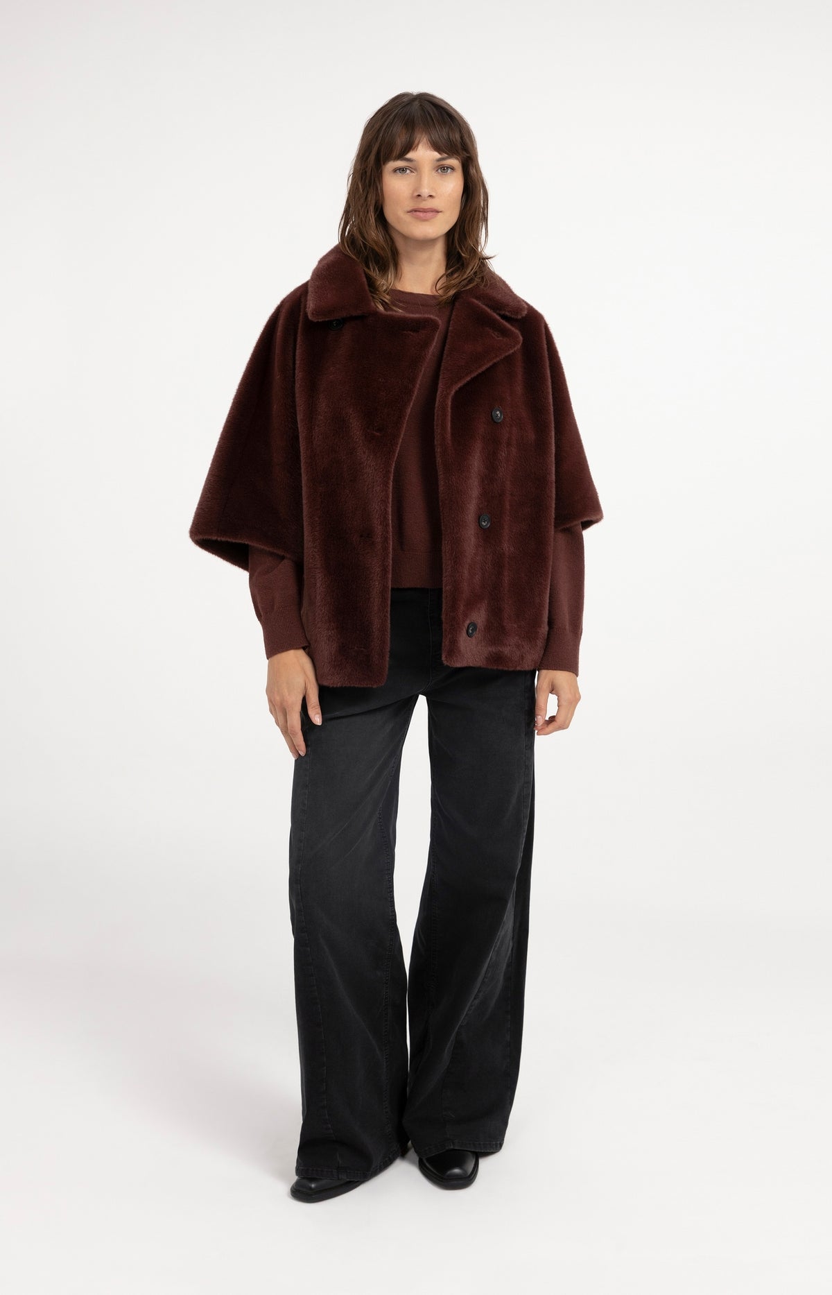 Oversized reversible faux fur jacket - Red