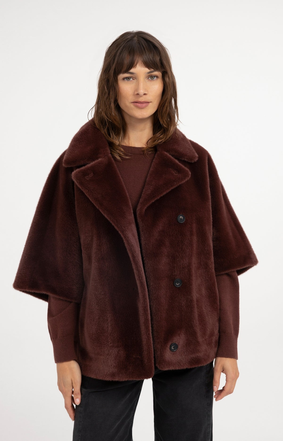 Oversized reversible faux fur jacket - Bitter Chocolate Red