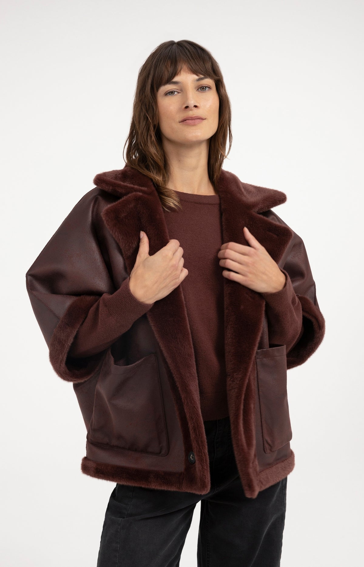 Oversized reversible faux fur jacket - Red