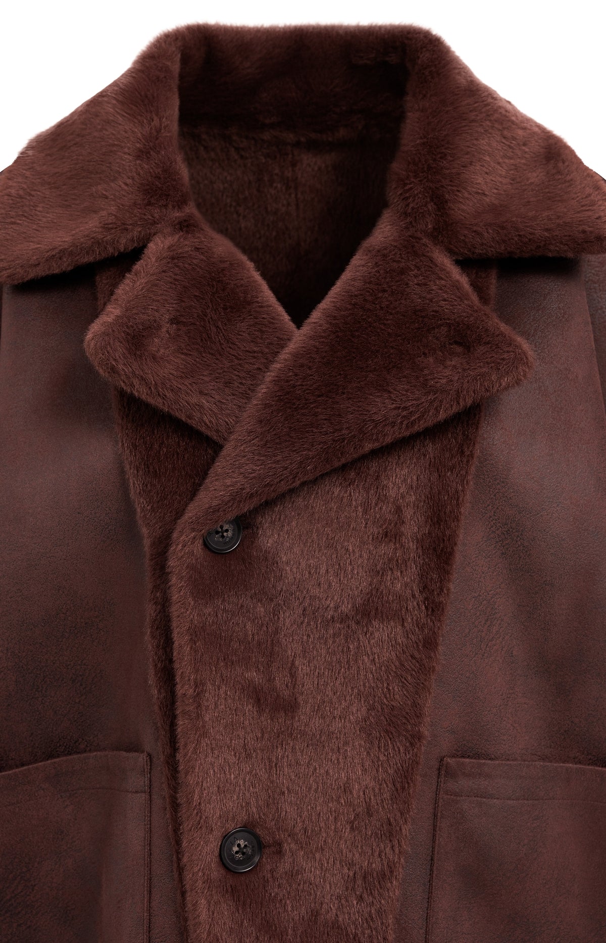 Oversized reversible faux fur jacket - Bitter Chocolate Red
