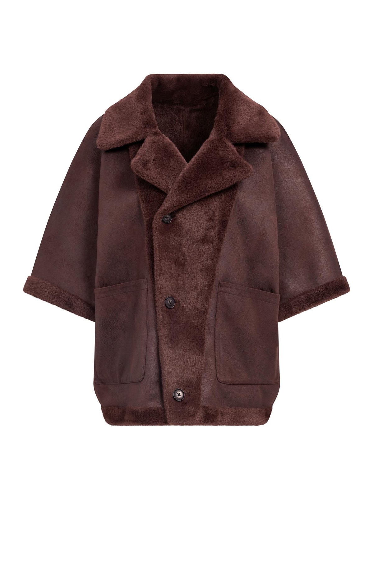 Oversized reversible faux fur jacket - Bitter Chocolate Red