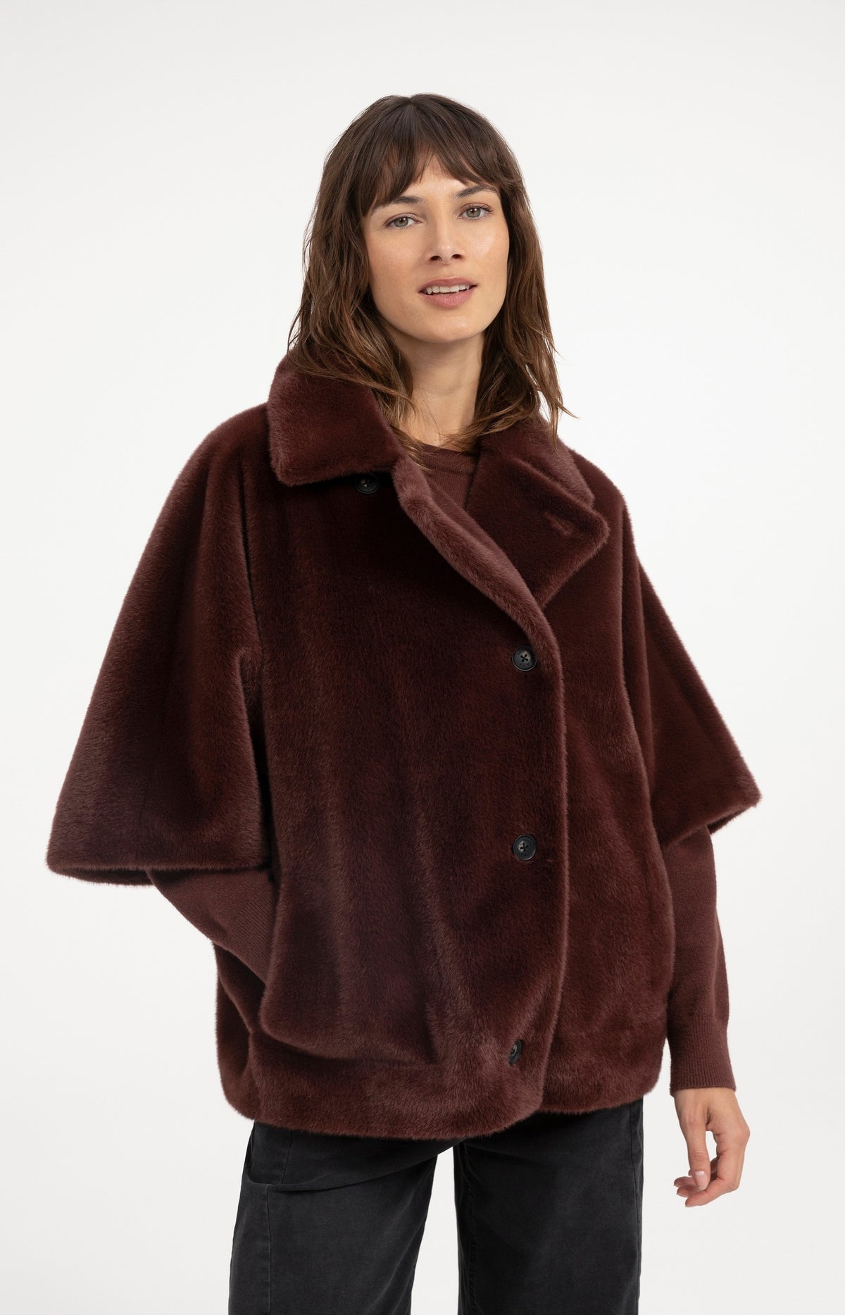 Oversized reversible faux fur jacket - Red