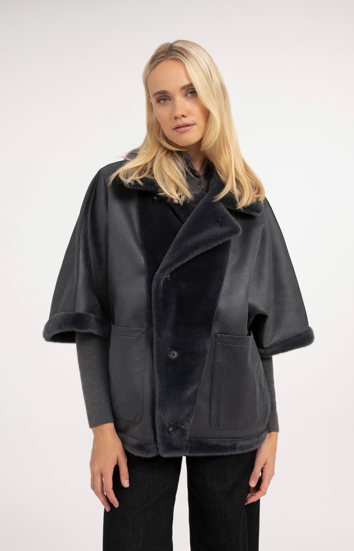 Oversized reversible faux fur jacket - Dark Anthracite