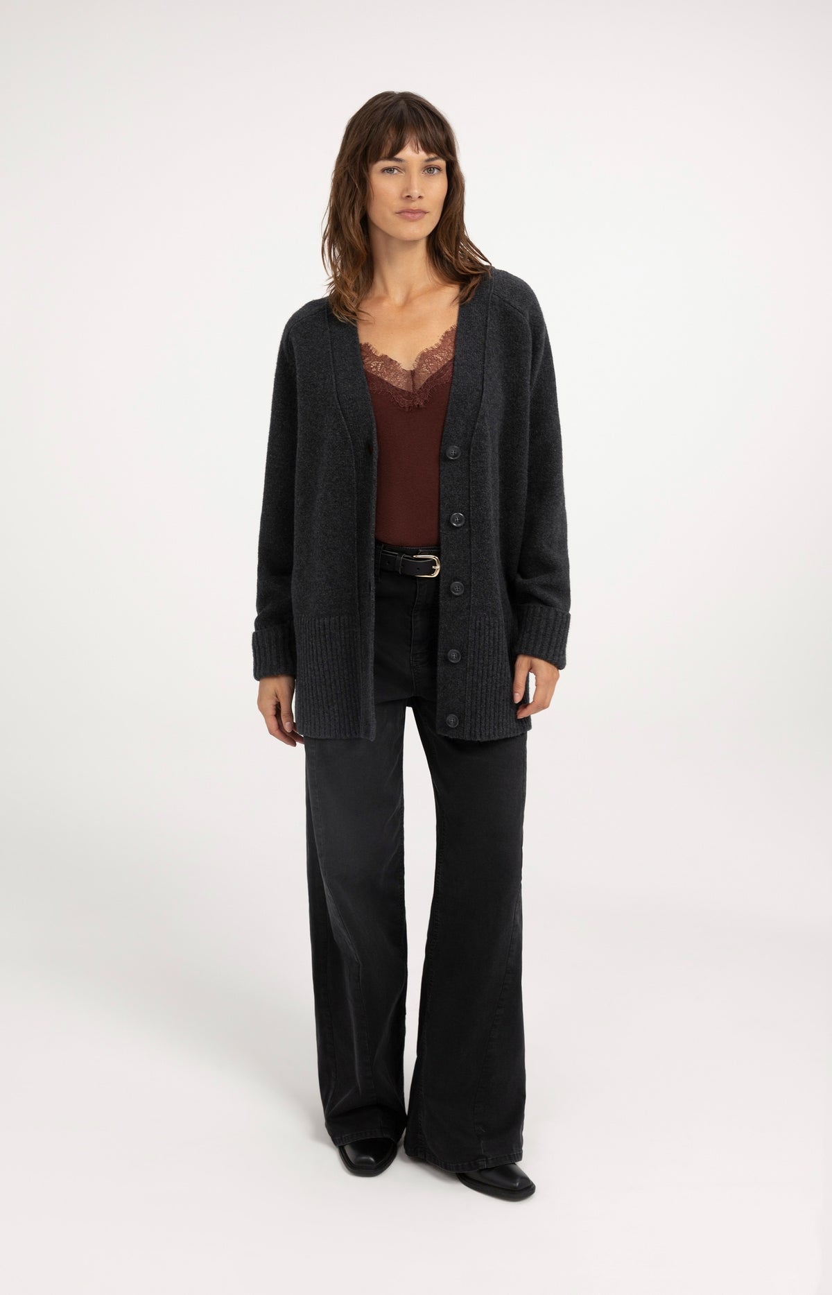 Oversized rib-knit cardigan - Dark Anthracite Melange