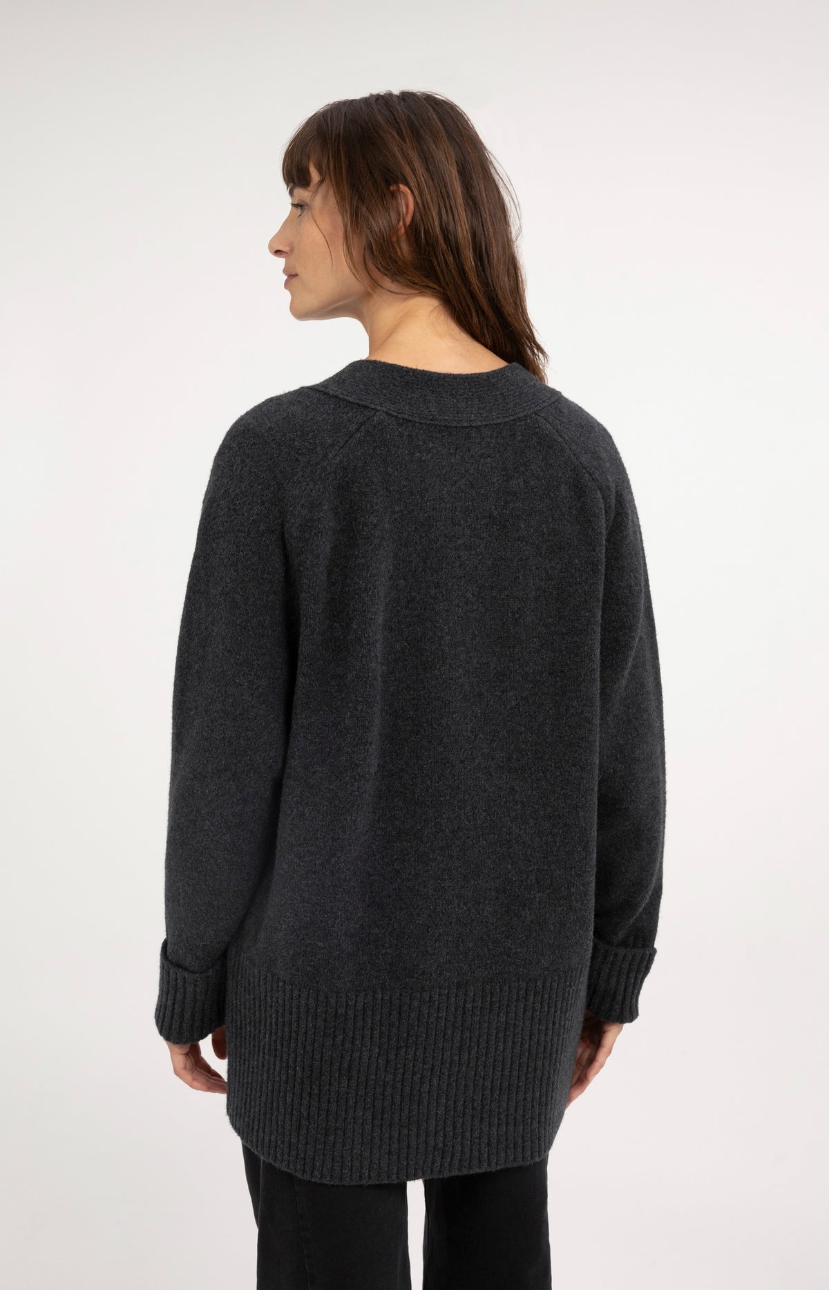 Oversized rib-knit cardigan - Dark Anthracite Melange