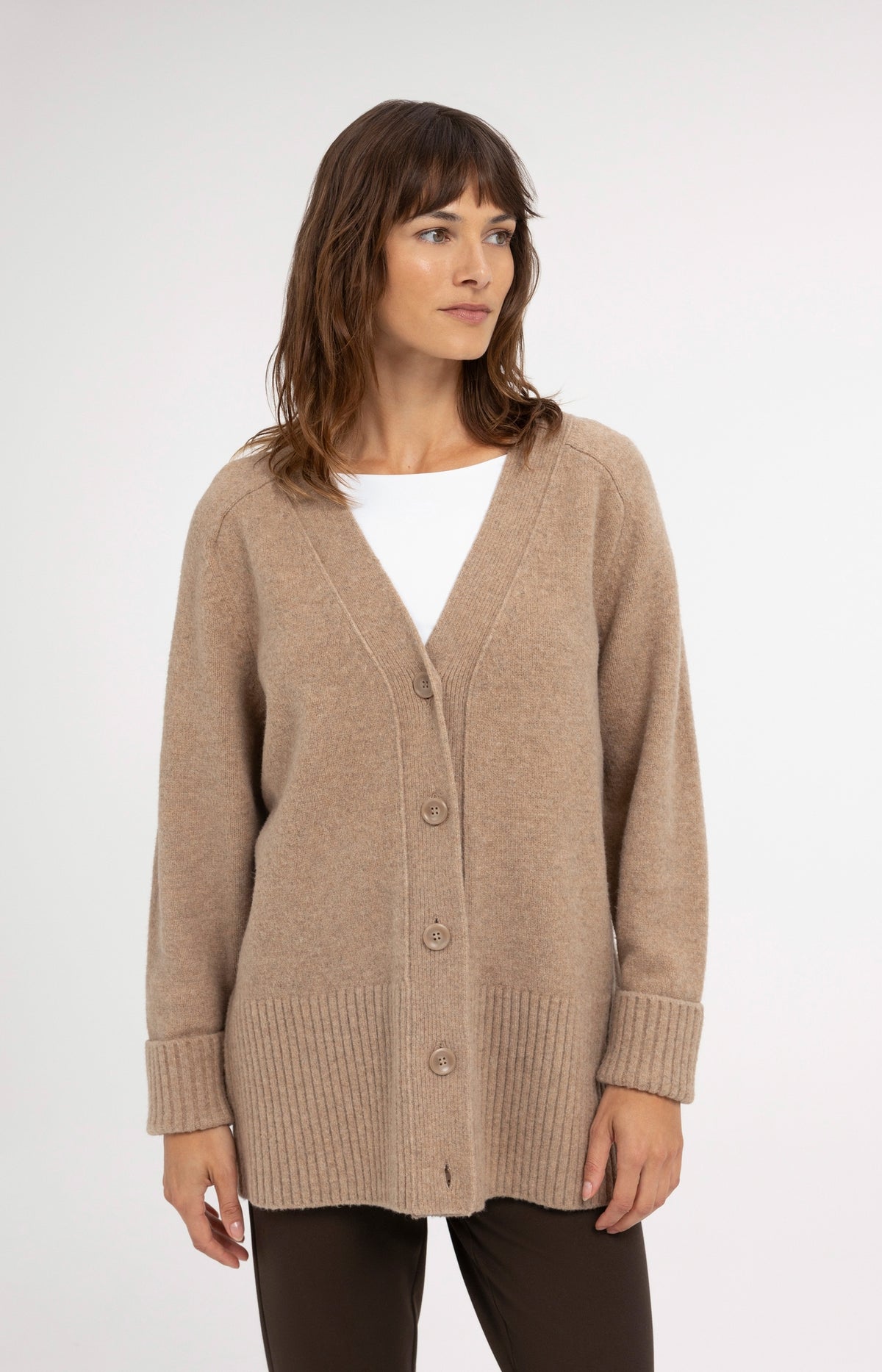 Oversized rib-knit cardigan - Dark Beige Melange