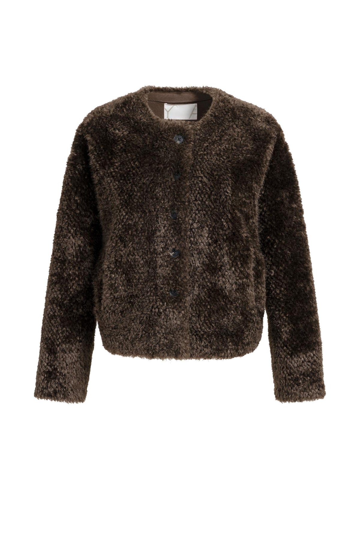 Oversized short faux fur jacket with buttons - Delicioso Brown