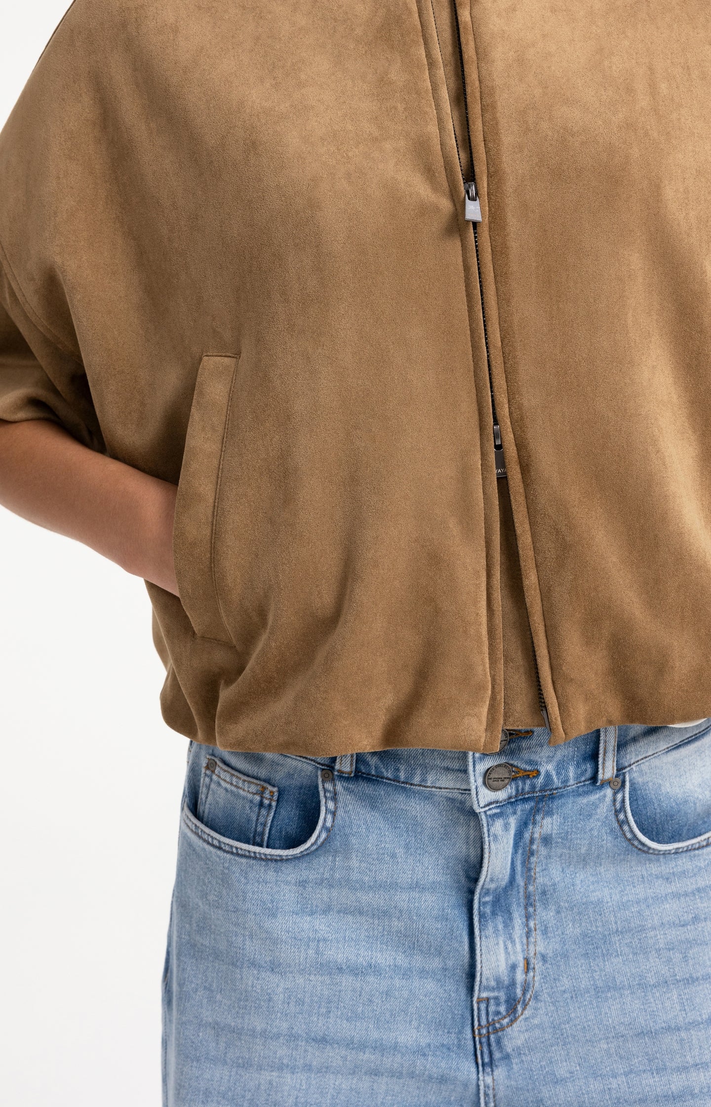 Oversized suedine jacket with short sleeves