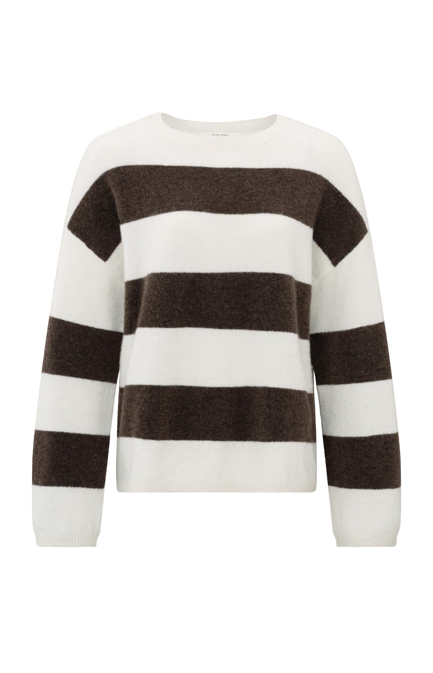 Wit-bruine oversized trui met brede strepen en lange mouwen – YAYA