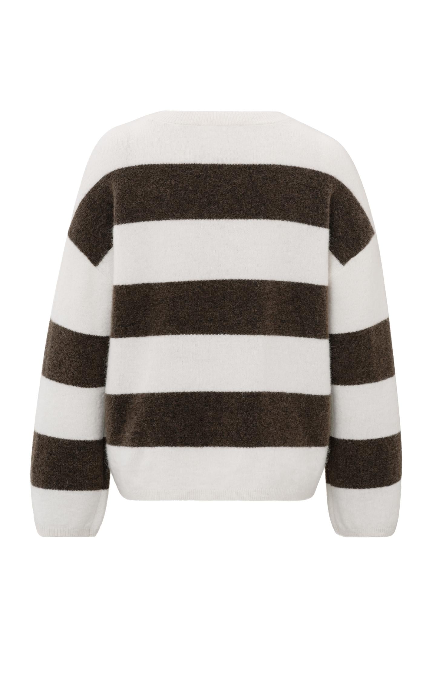Wit-bruine oversized trui met brede strepen en lange mouwen – YAYA