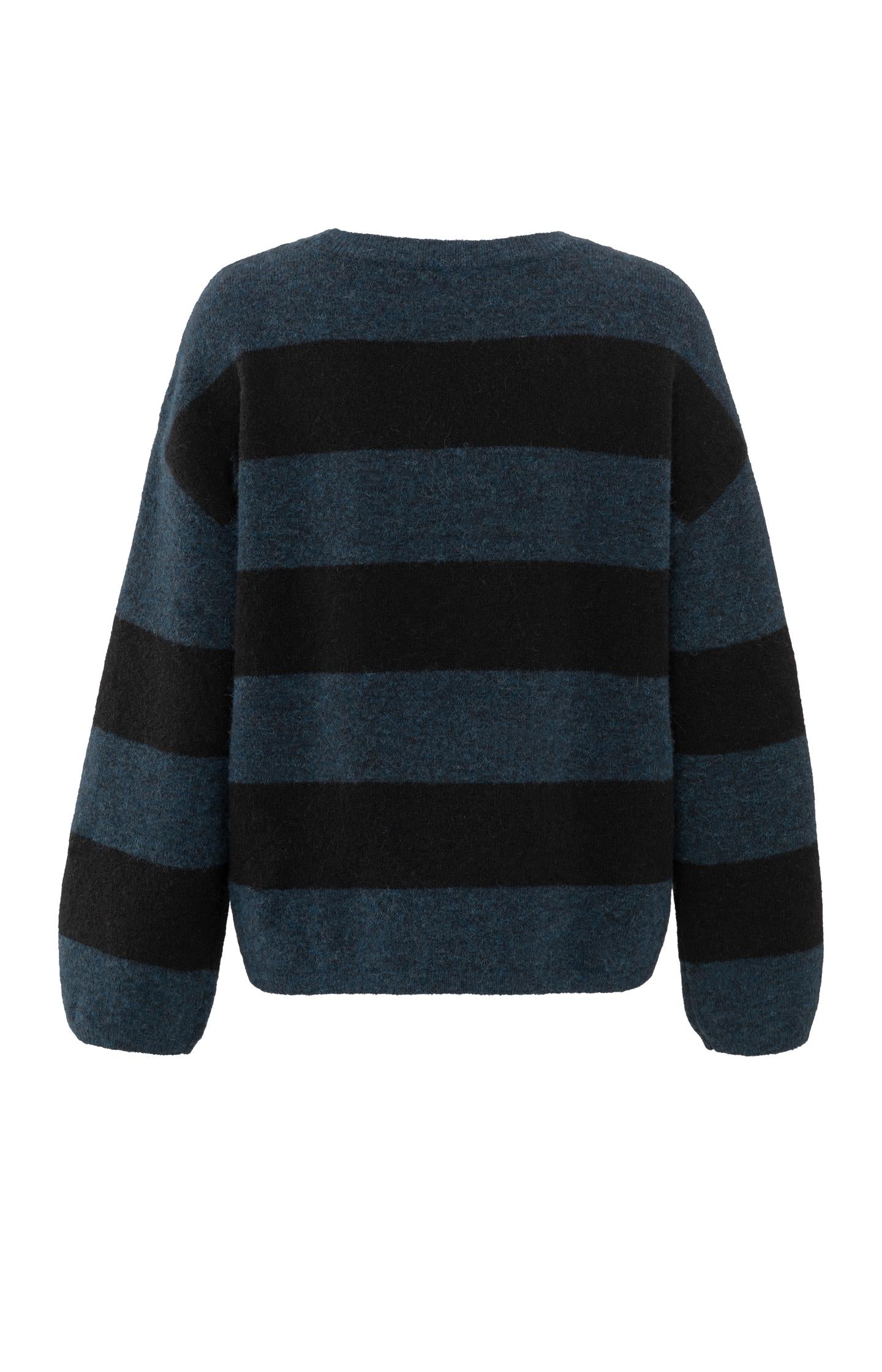 Blauw-zwarte oversized trui met brede strepen en lange mouwen – YAYA