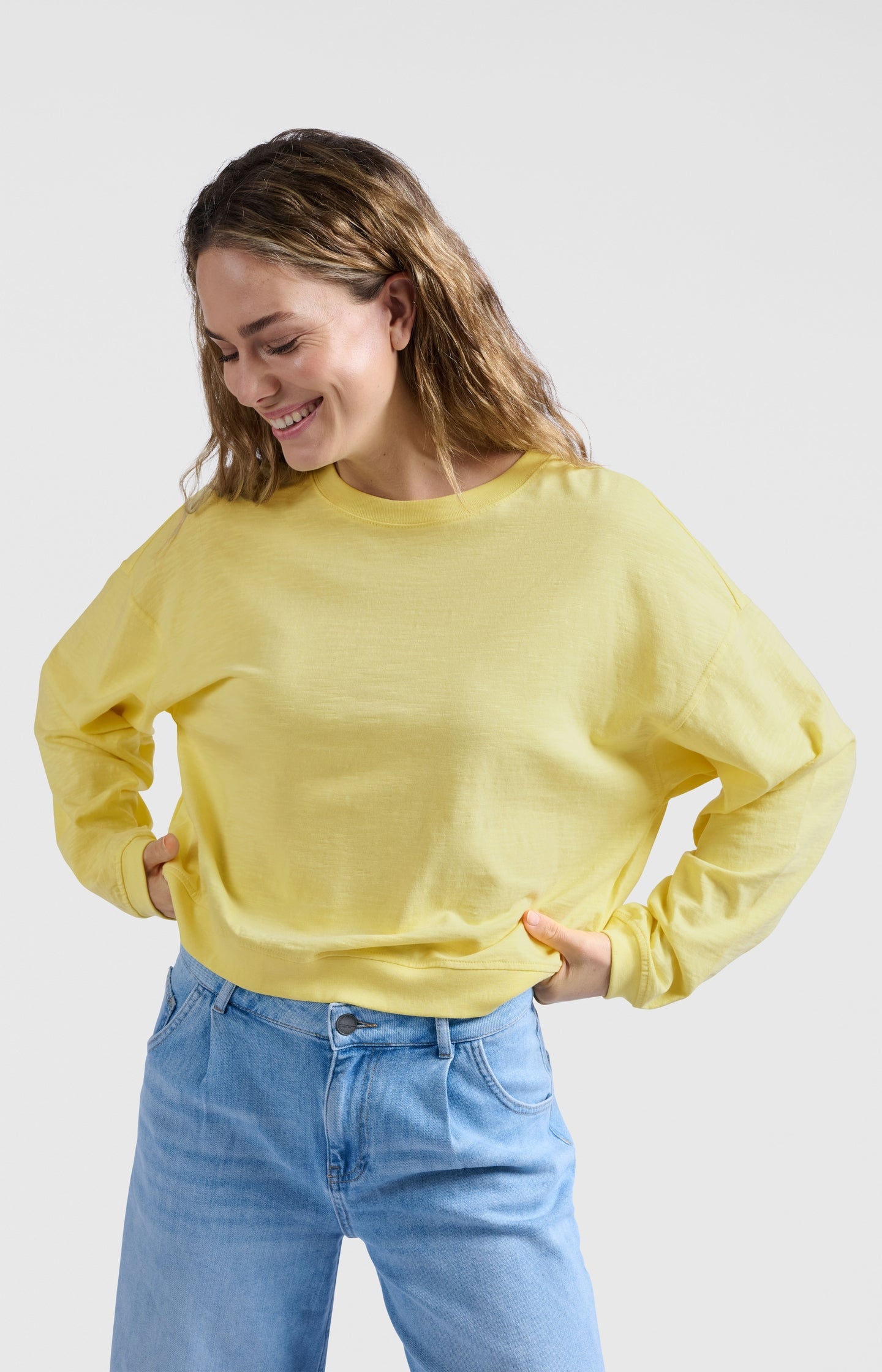 Oversized sweatshirt in melange fabric with long sleeves