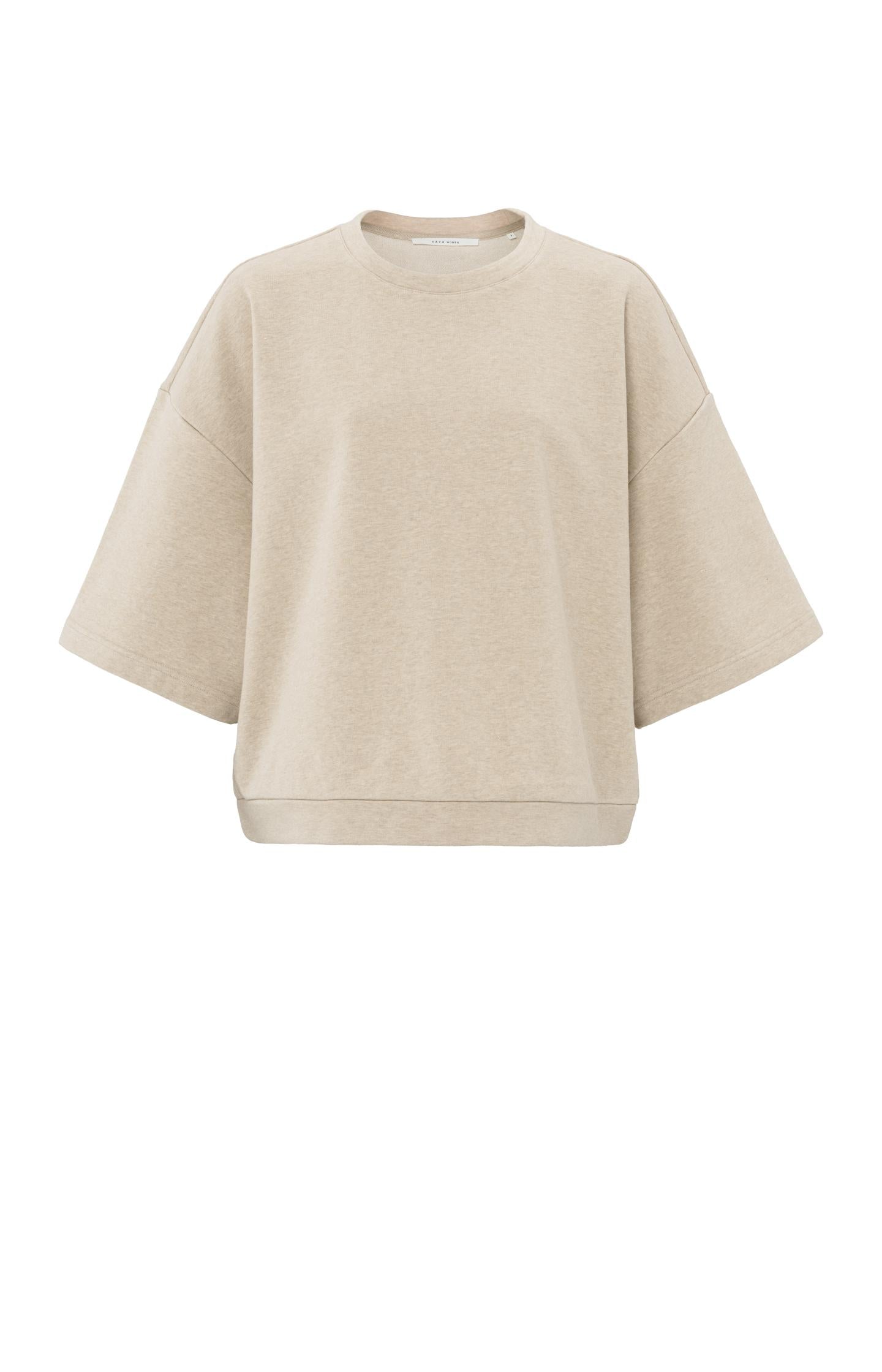 Curvy Girl Textured Short Sleeve Sweatshirt Top - Oatmeal