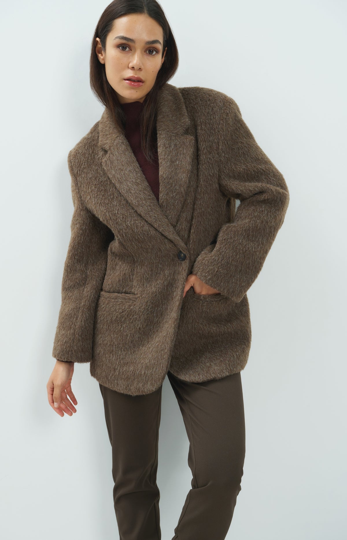 Oversized wool blend blazer jacket - Cocoa Brown Melange