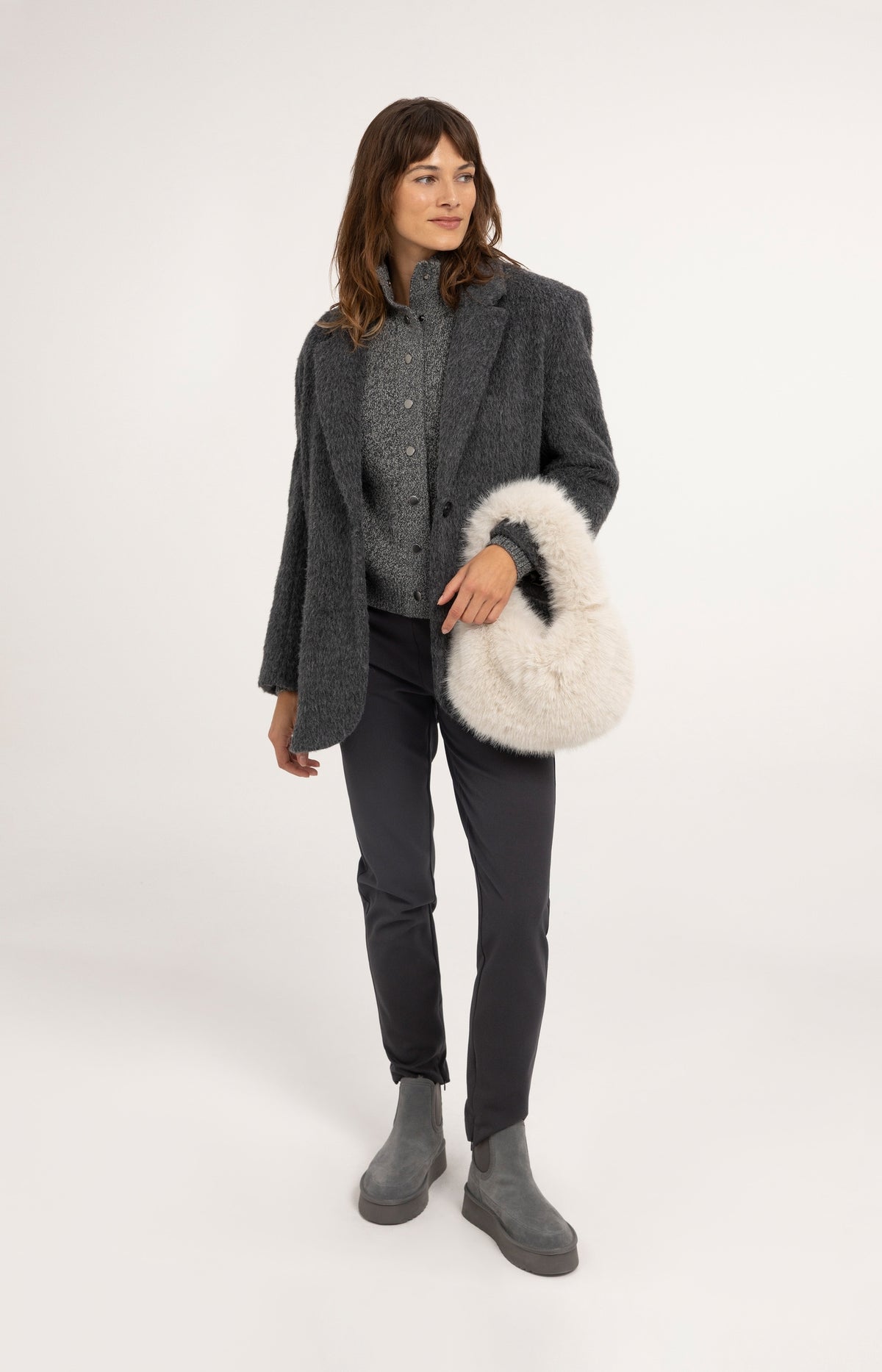 Oversize-Blazerjacke aus einer Wollmischung - Dark Anthracite Melange