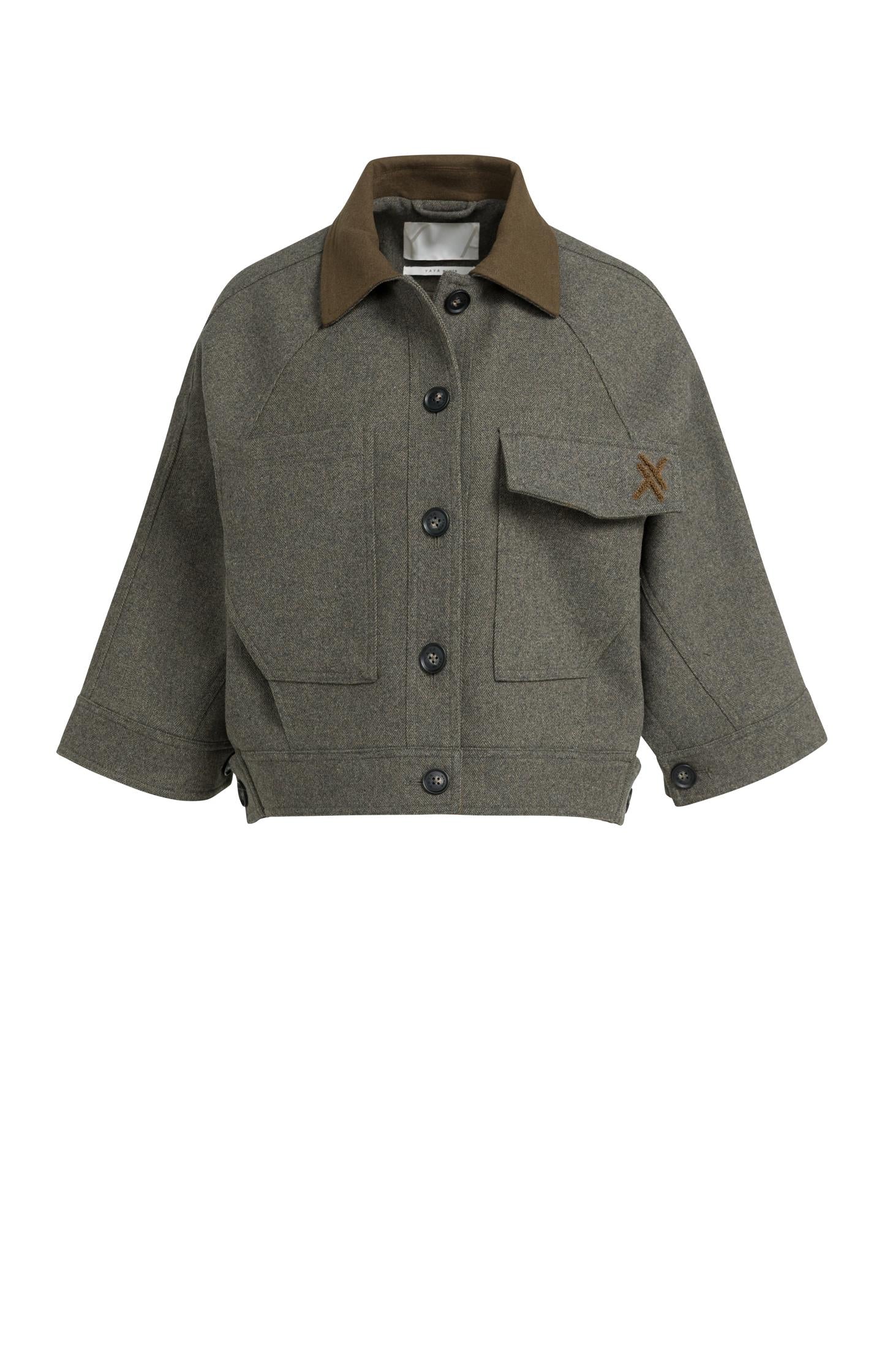 Oversized wool blend jacket with contrast collar
