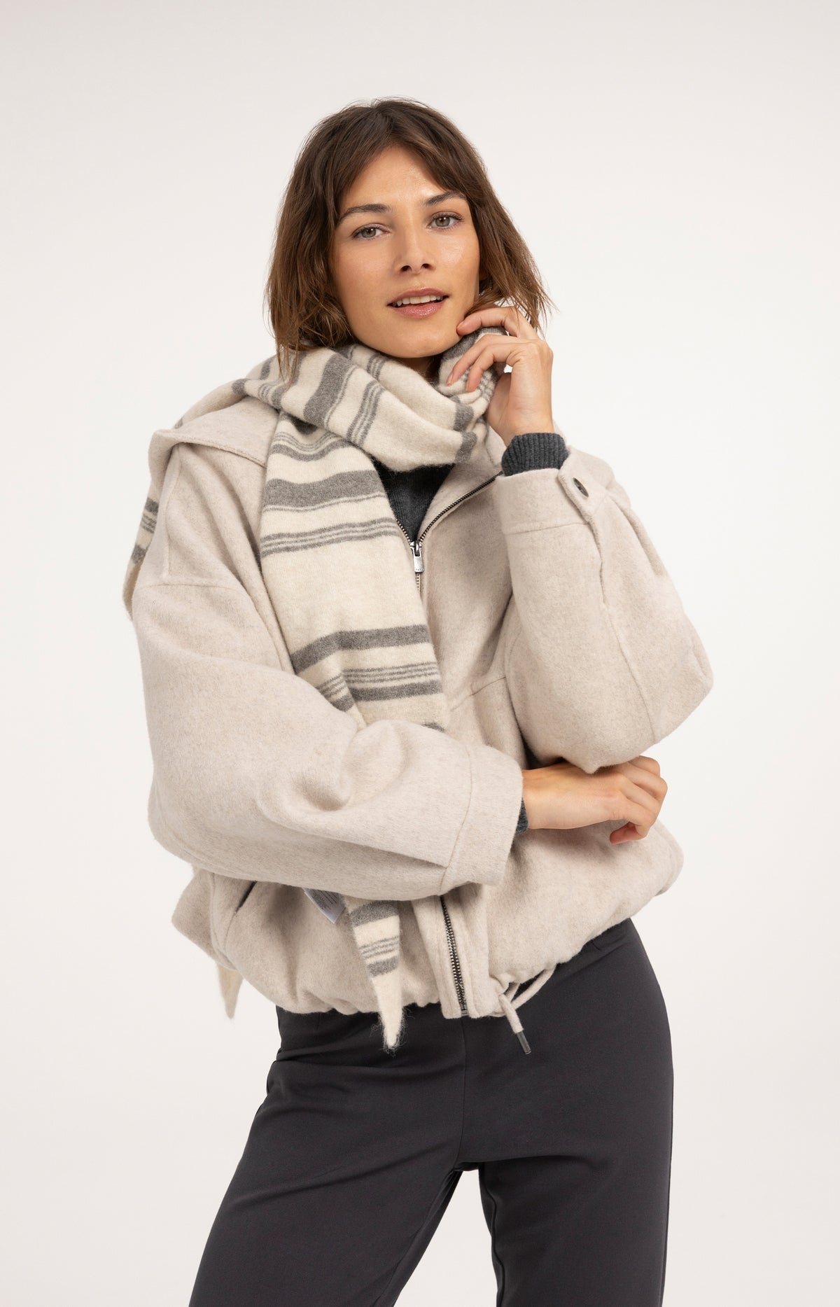 Oversized wool blend jacket with hood - Pure Cashmere Grey Melange