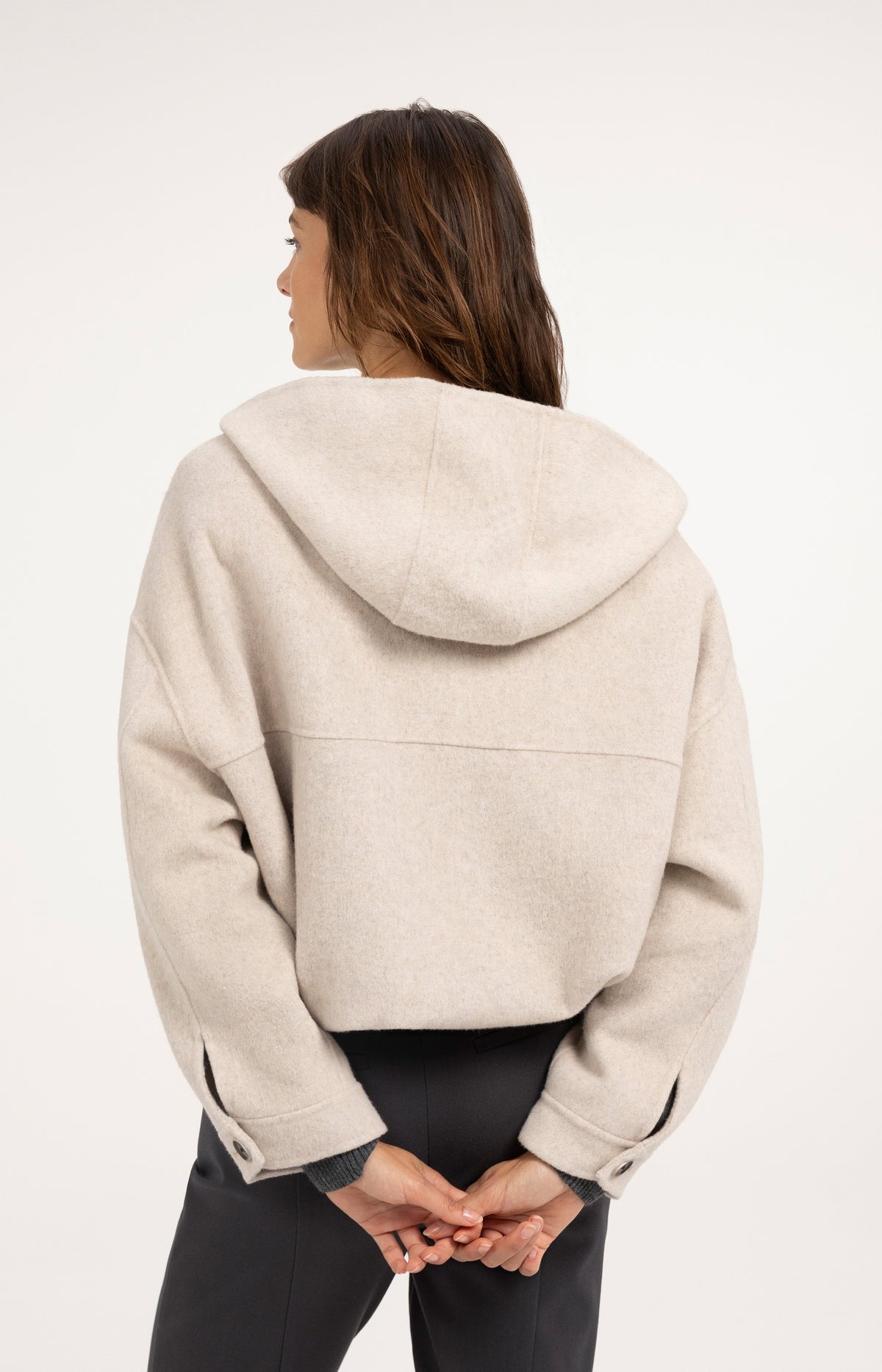 Oversized wool blend jacket with hood - Grey