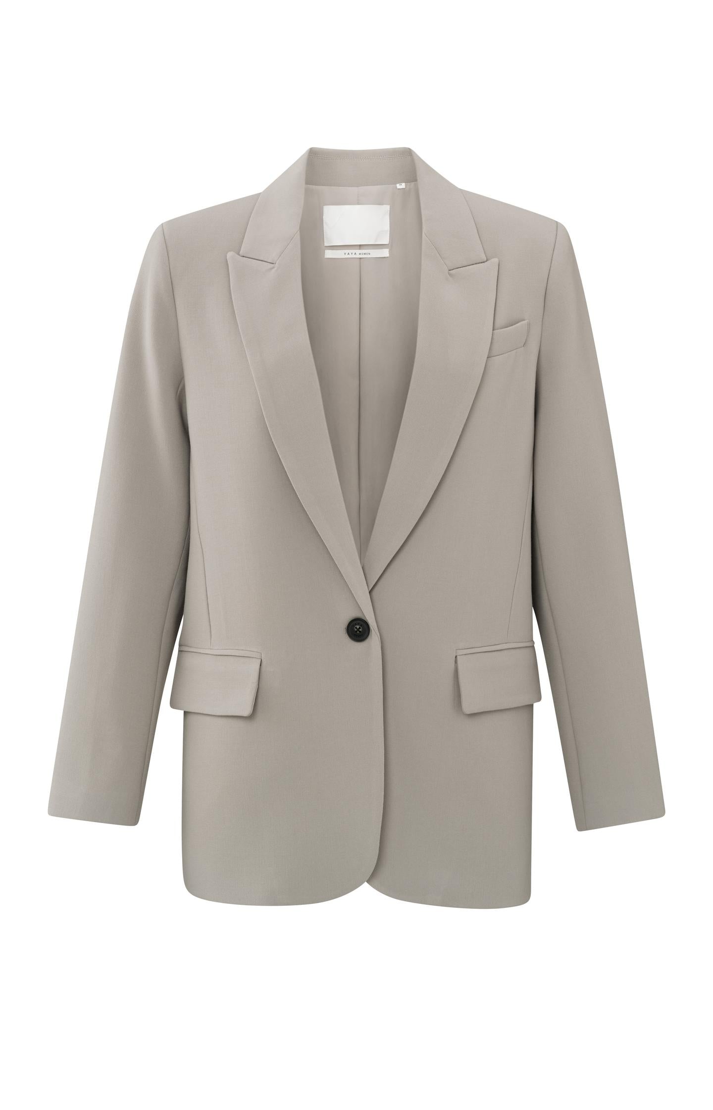 Oversized woven blazer with single button closure and collar - Type: product