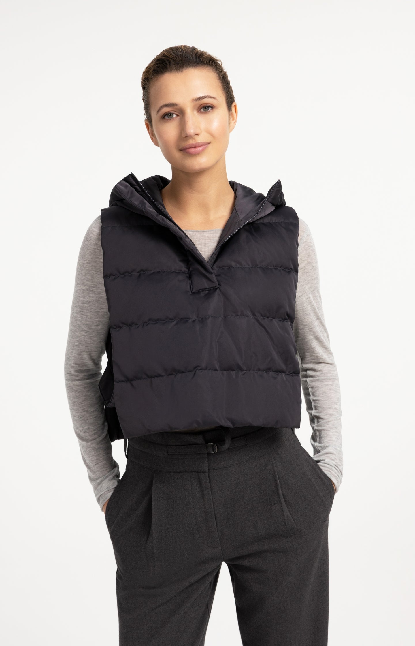 Padded bodywarmer with hood