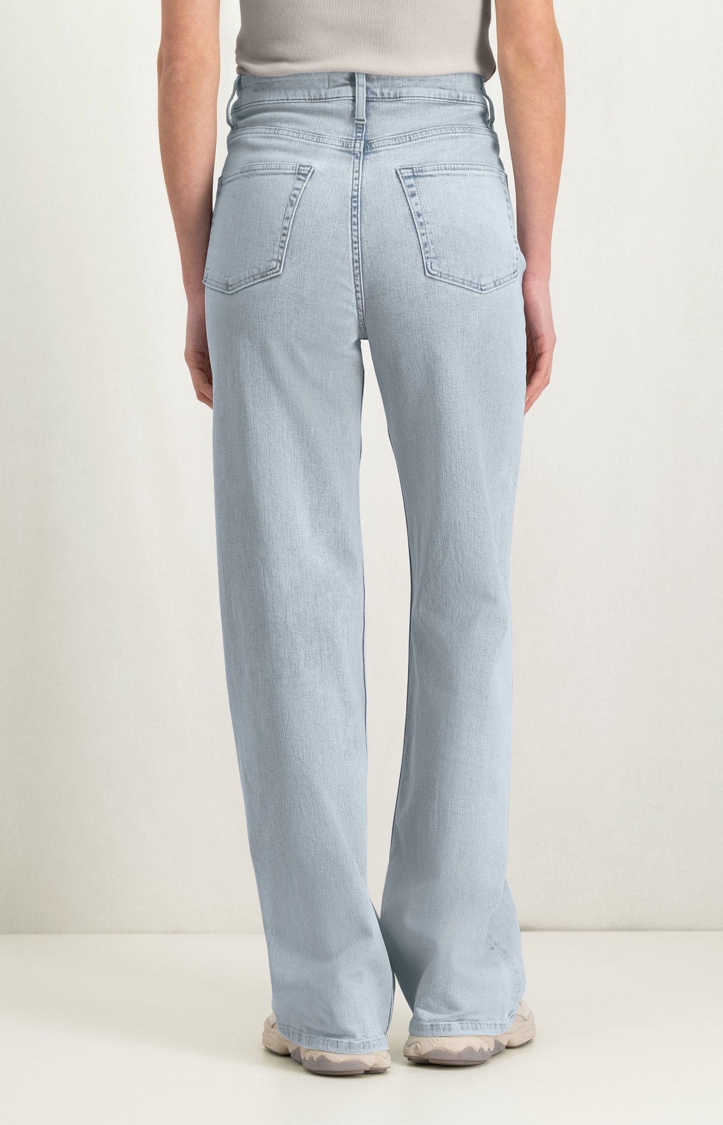 Palazzo denim trousers with five pocket style and zip fly