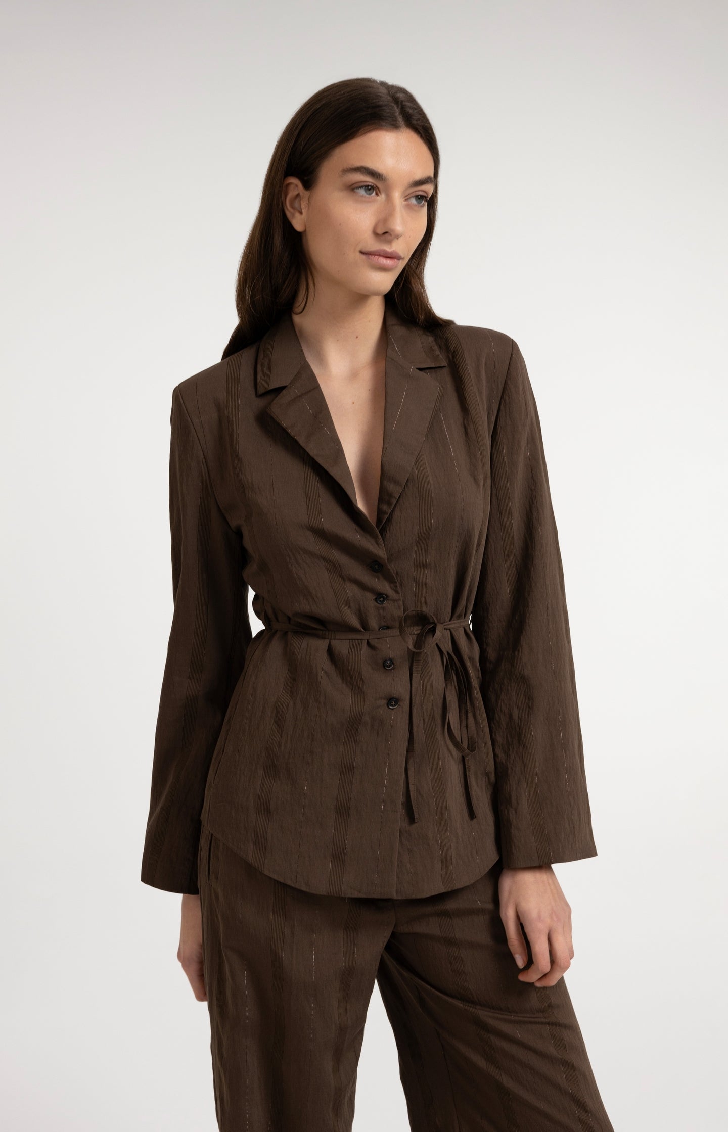 Pinstripe blazer with tie belt - Type: video