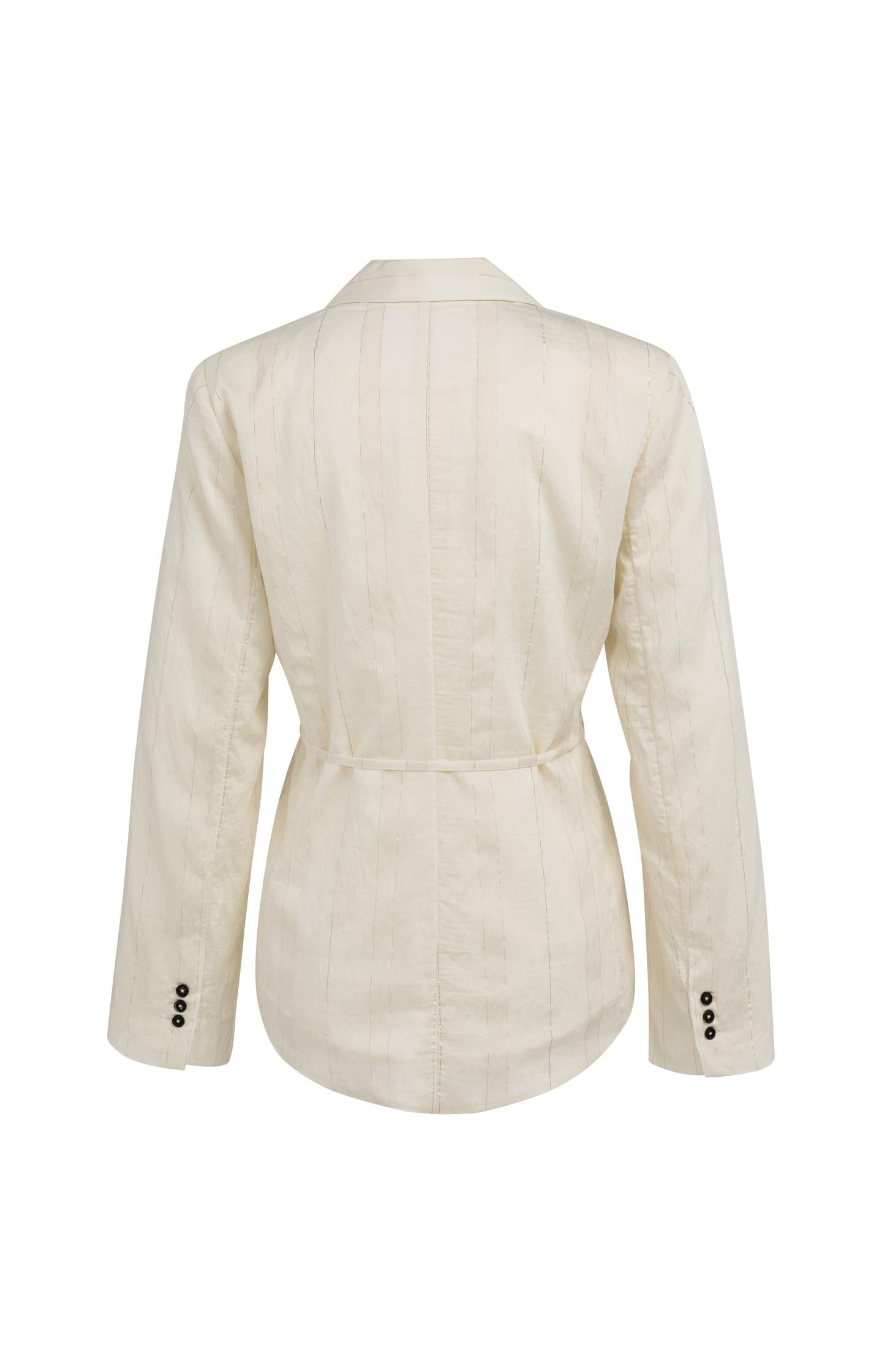 Pinstripe blazer with tie belt