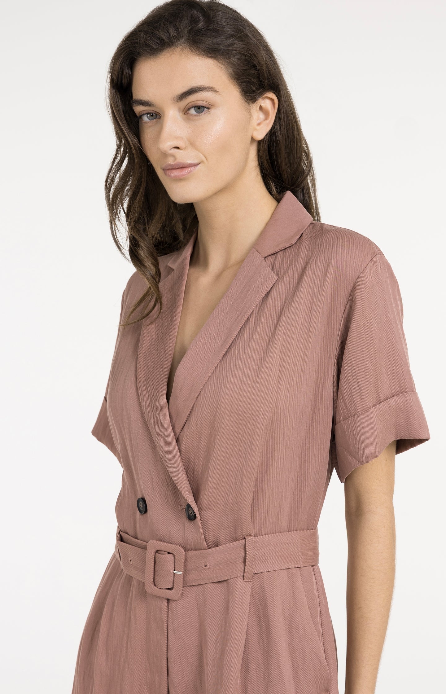 Playsuit with double button closure and belt