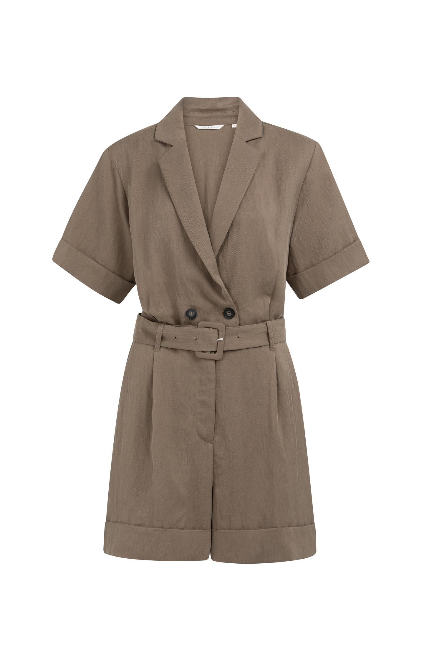 Playsuit with double button closure and belt - Type: product