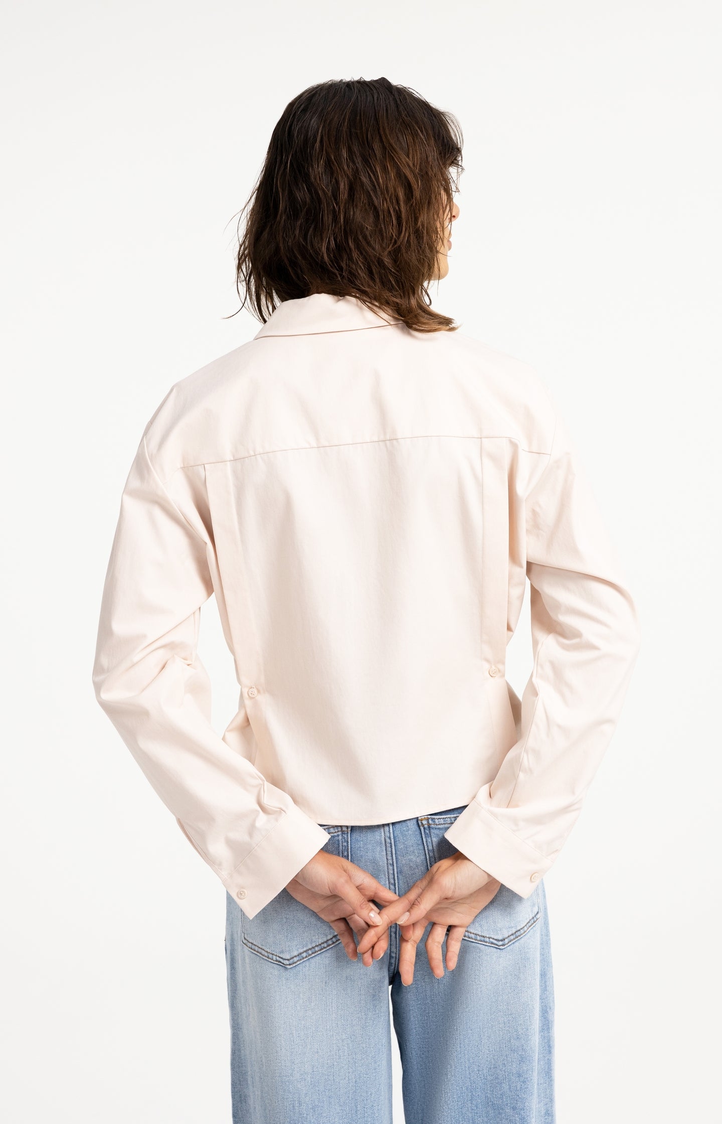 Poplin blouse with adjustable waist and long sleeves