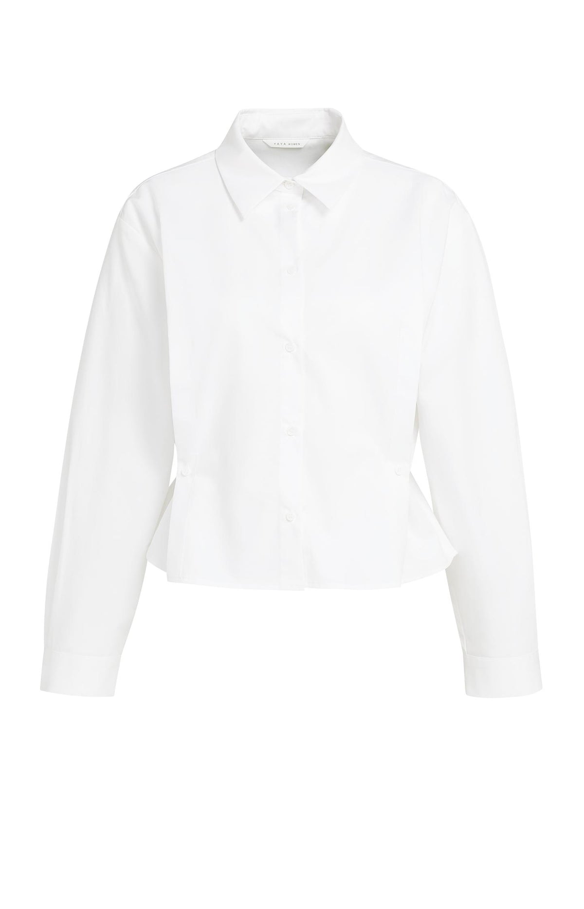 Poplin blouse with adjustable waist and long sleeves - White