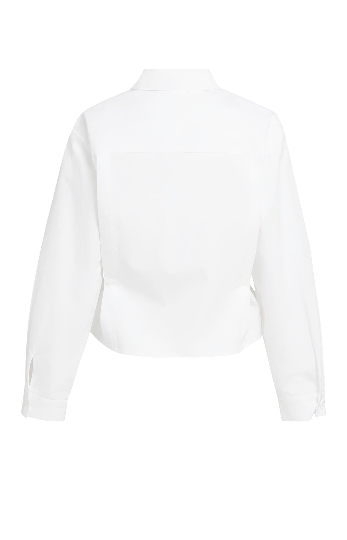 Poplin blouse with adjustable waist and long sleeves - White