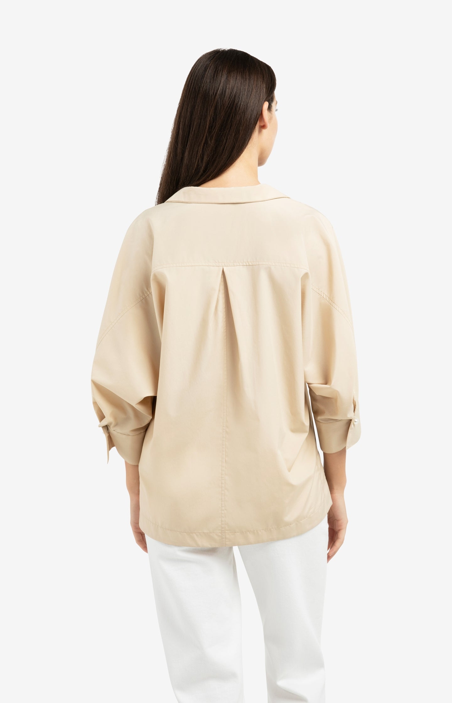 Poplin blouse with polo collar and pearl buttons
