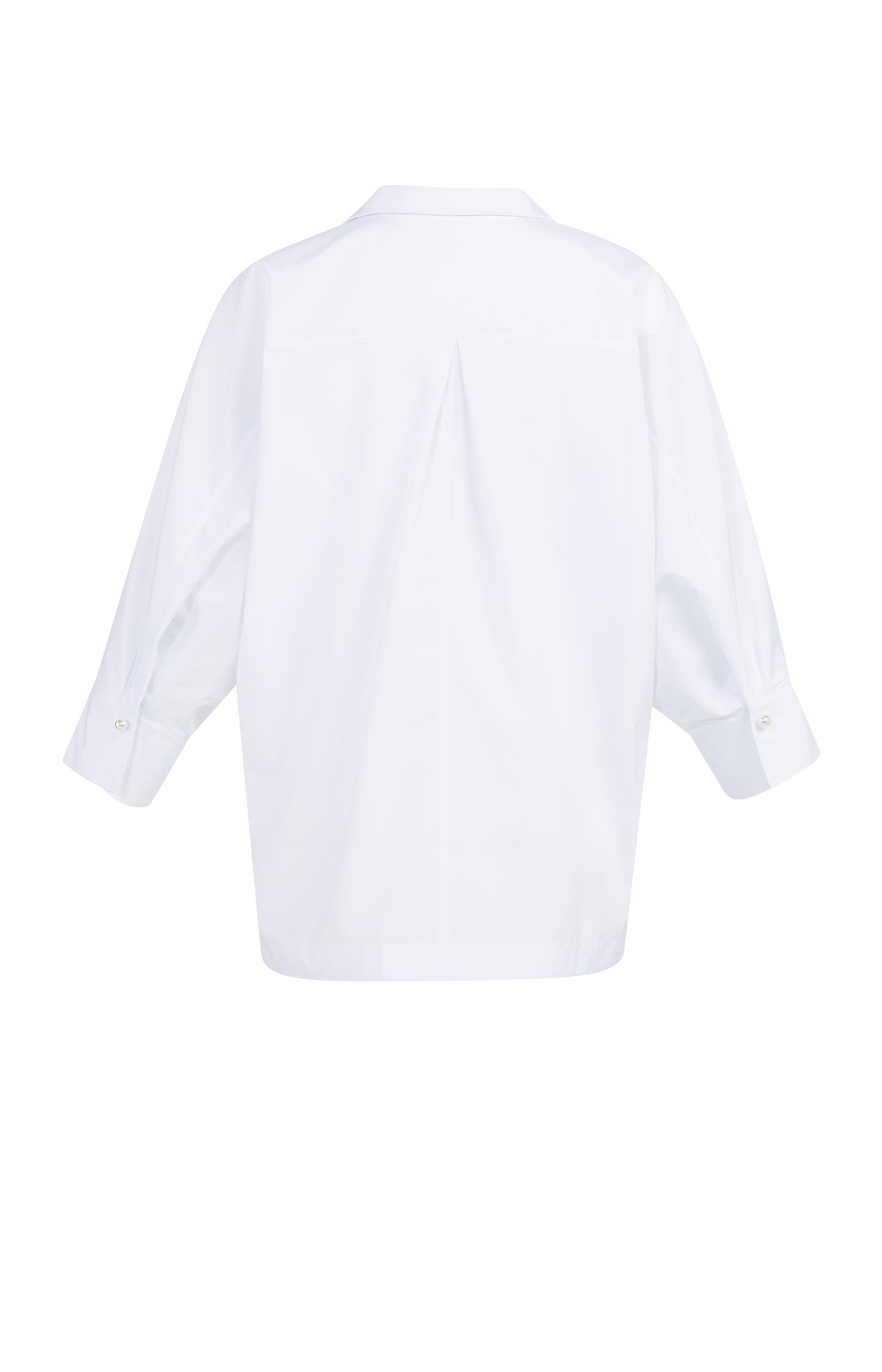 Poplin blouse with polo collar and pearl buttons