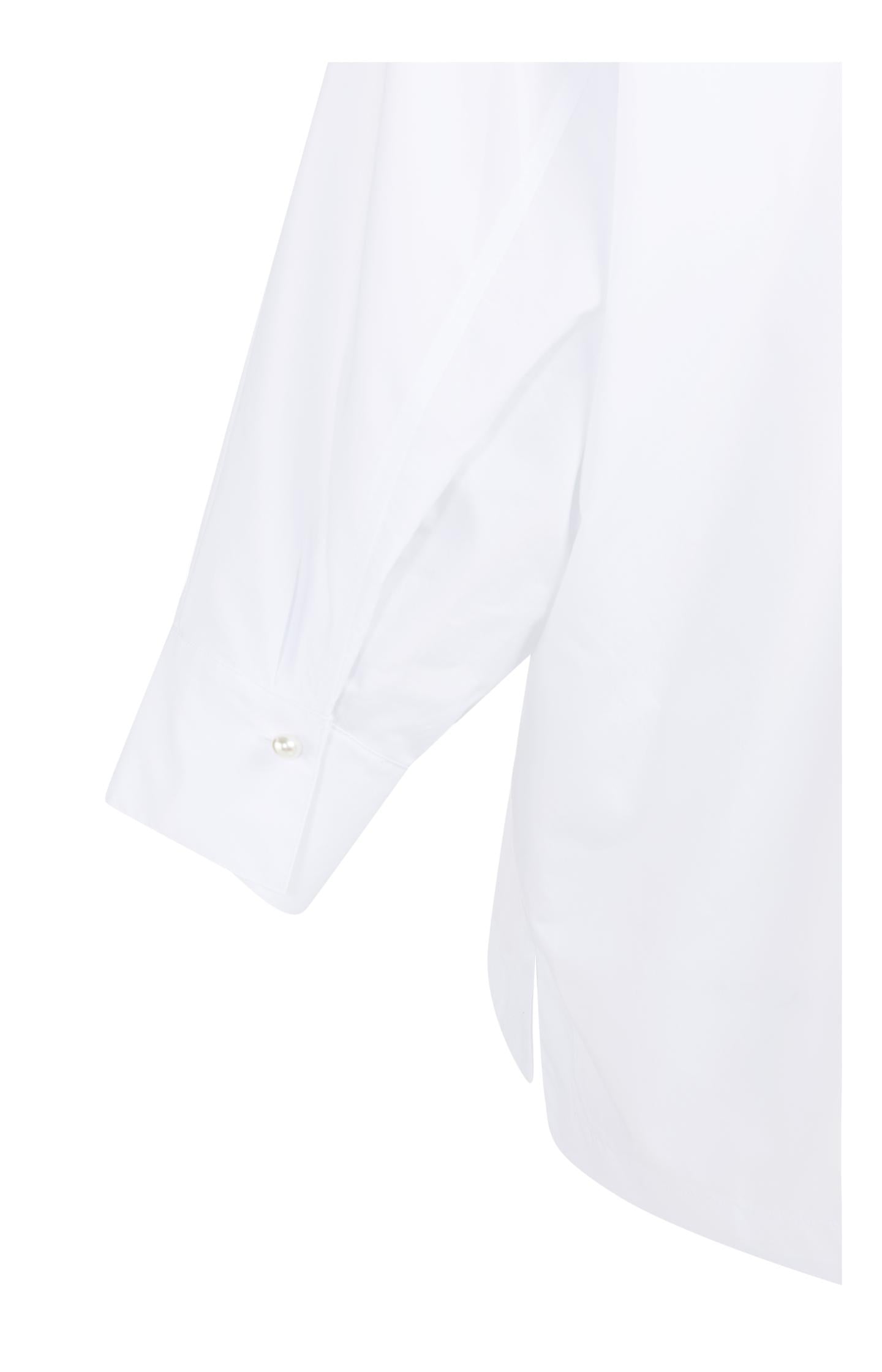 Poplin blouse with polo collar and pearl buttons