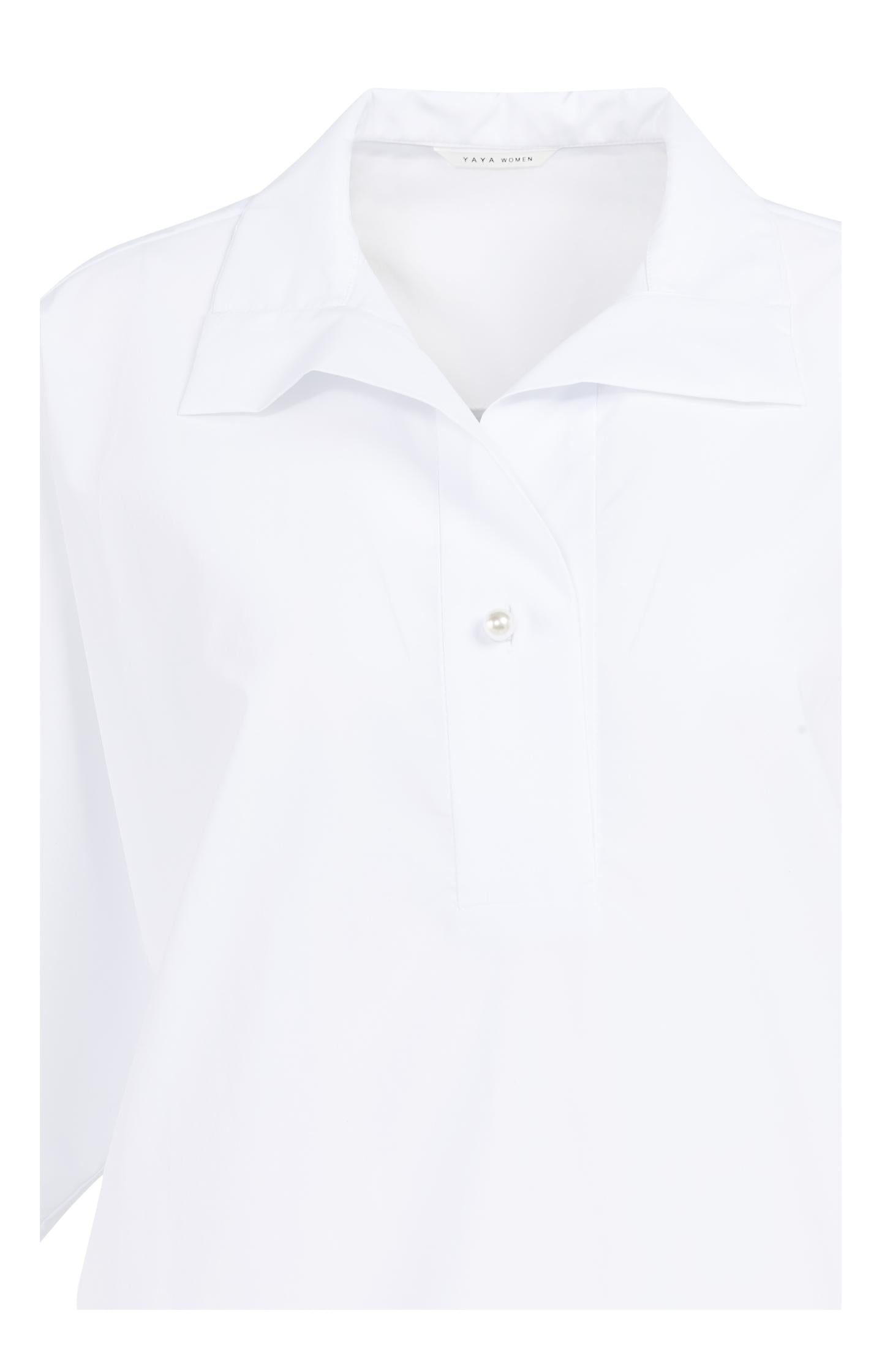 Poplin blouse with polo collar and pearl buttons
