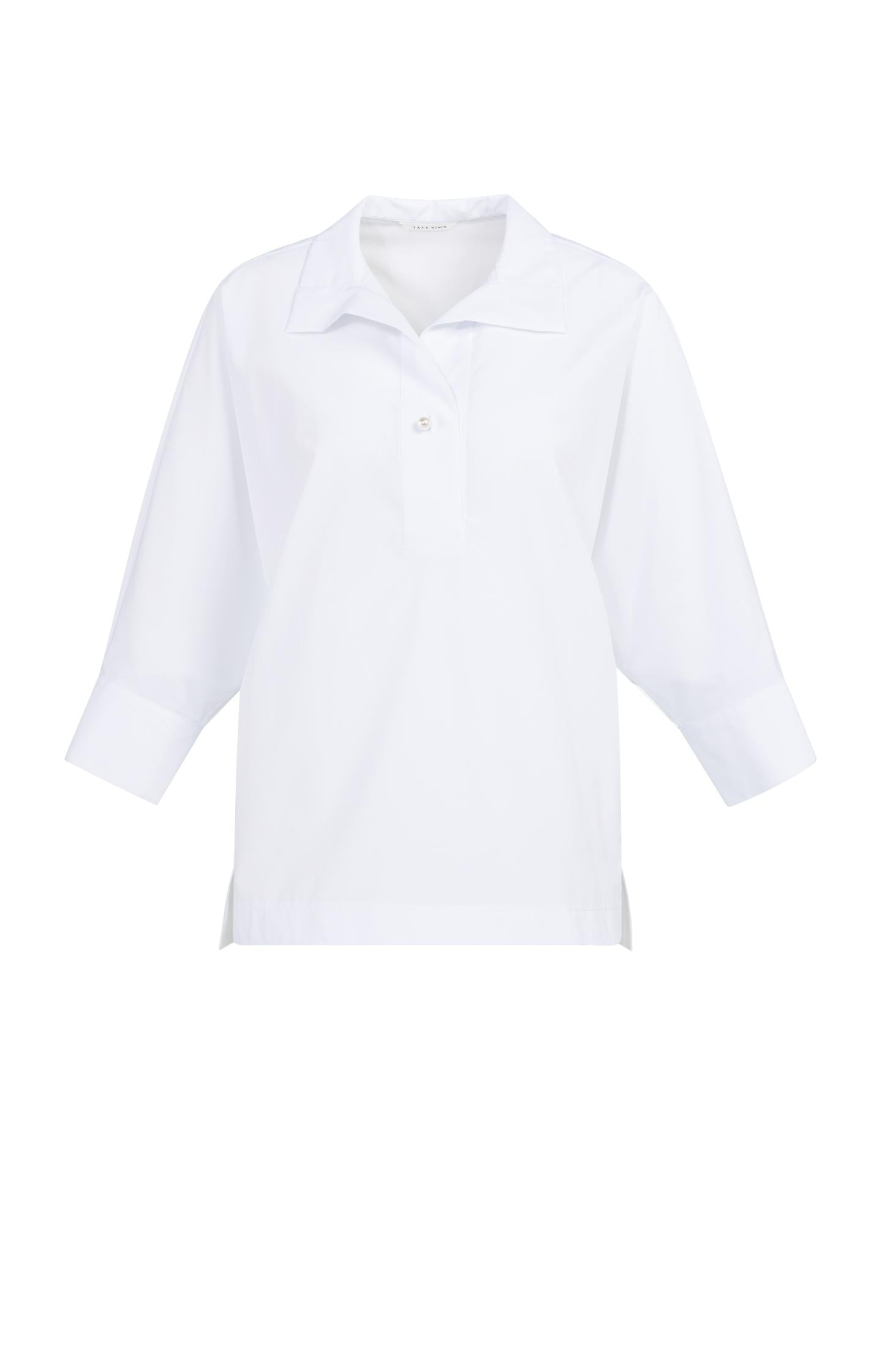 Poplin blouse with polo collar and pearl buttons - Type: product