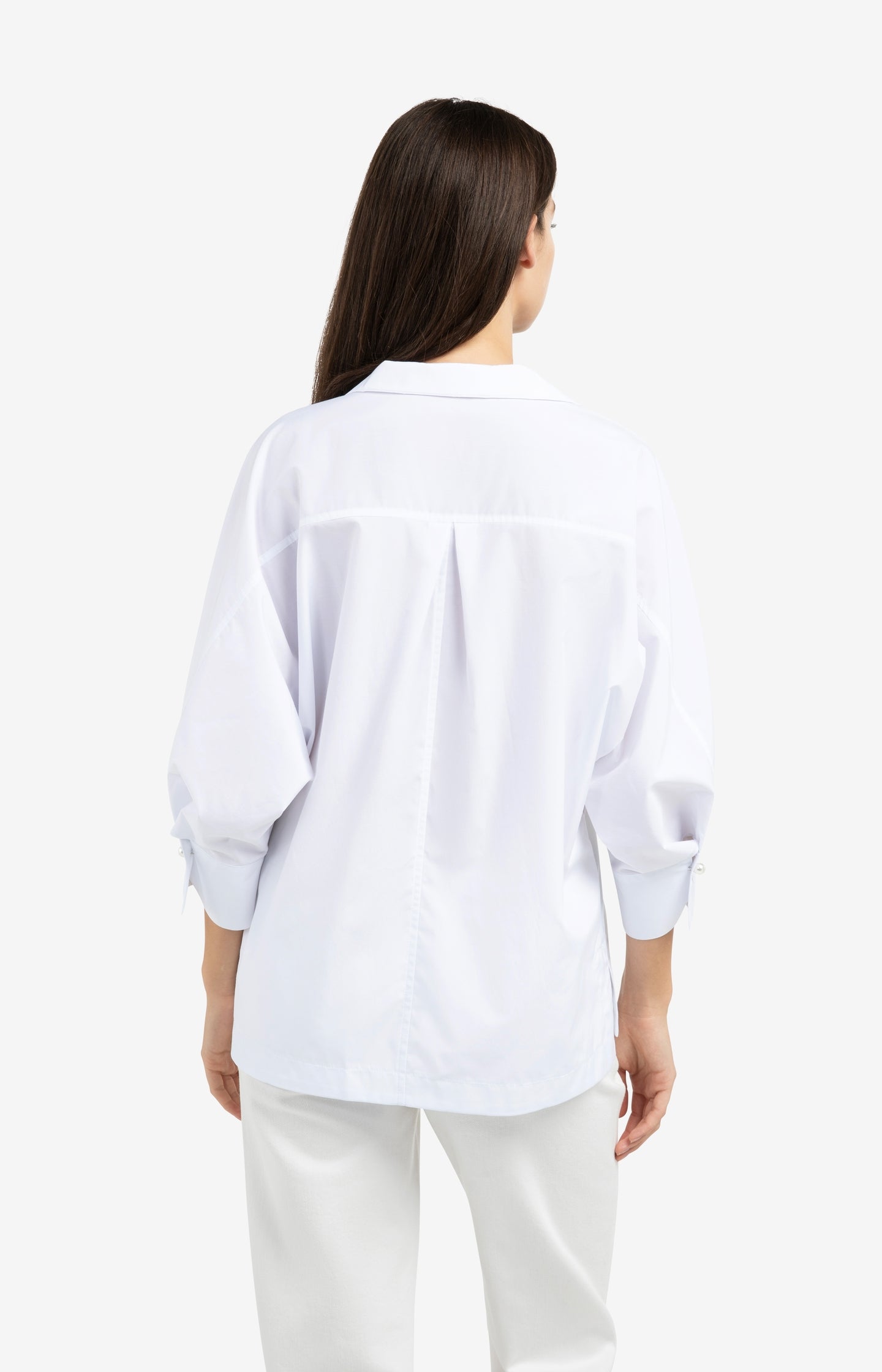 Poplin blouse with polo collar and pearl buttons