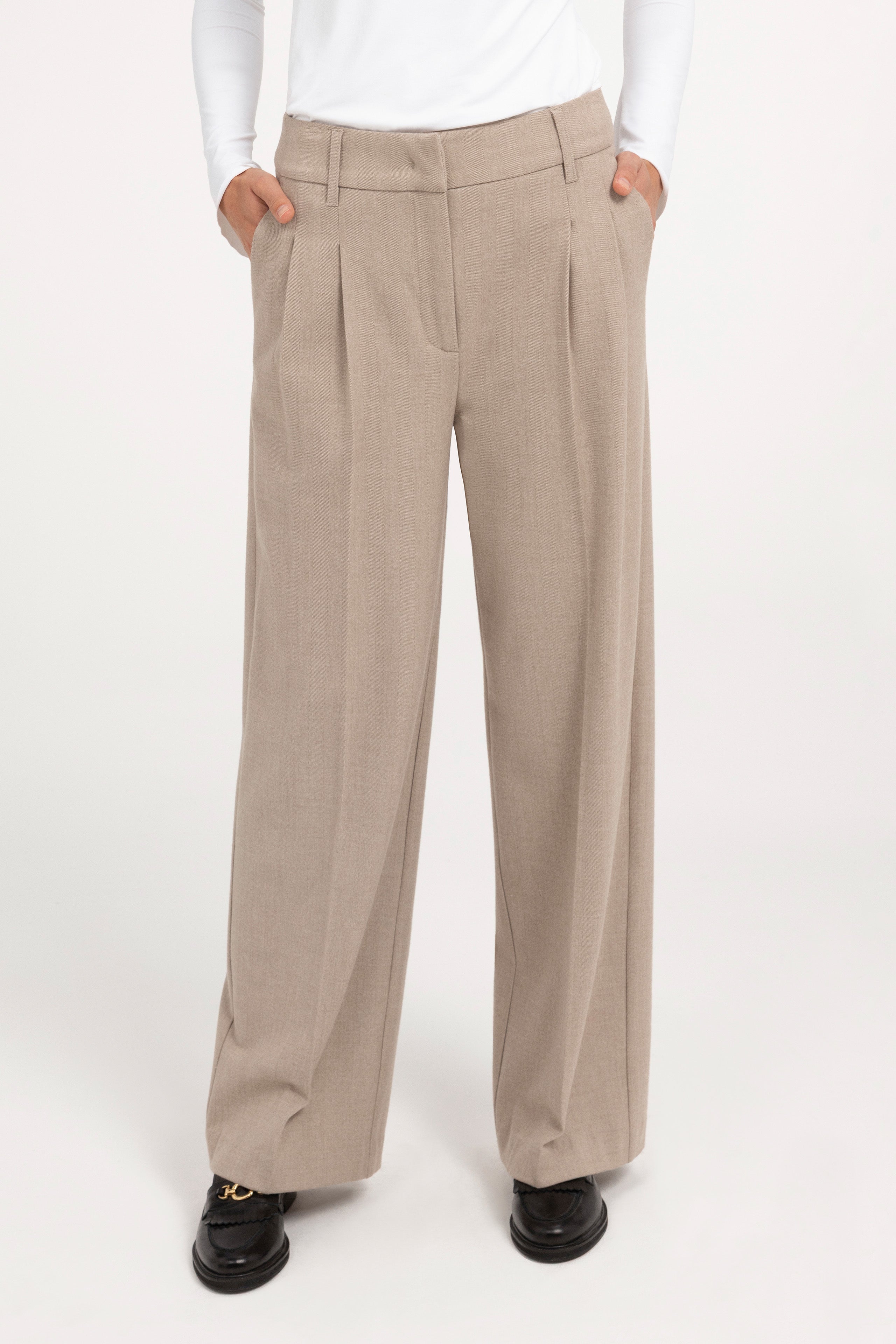 Weiche gewebte Hose mit weitem Bein - Beige Melange