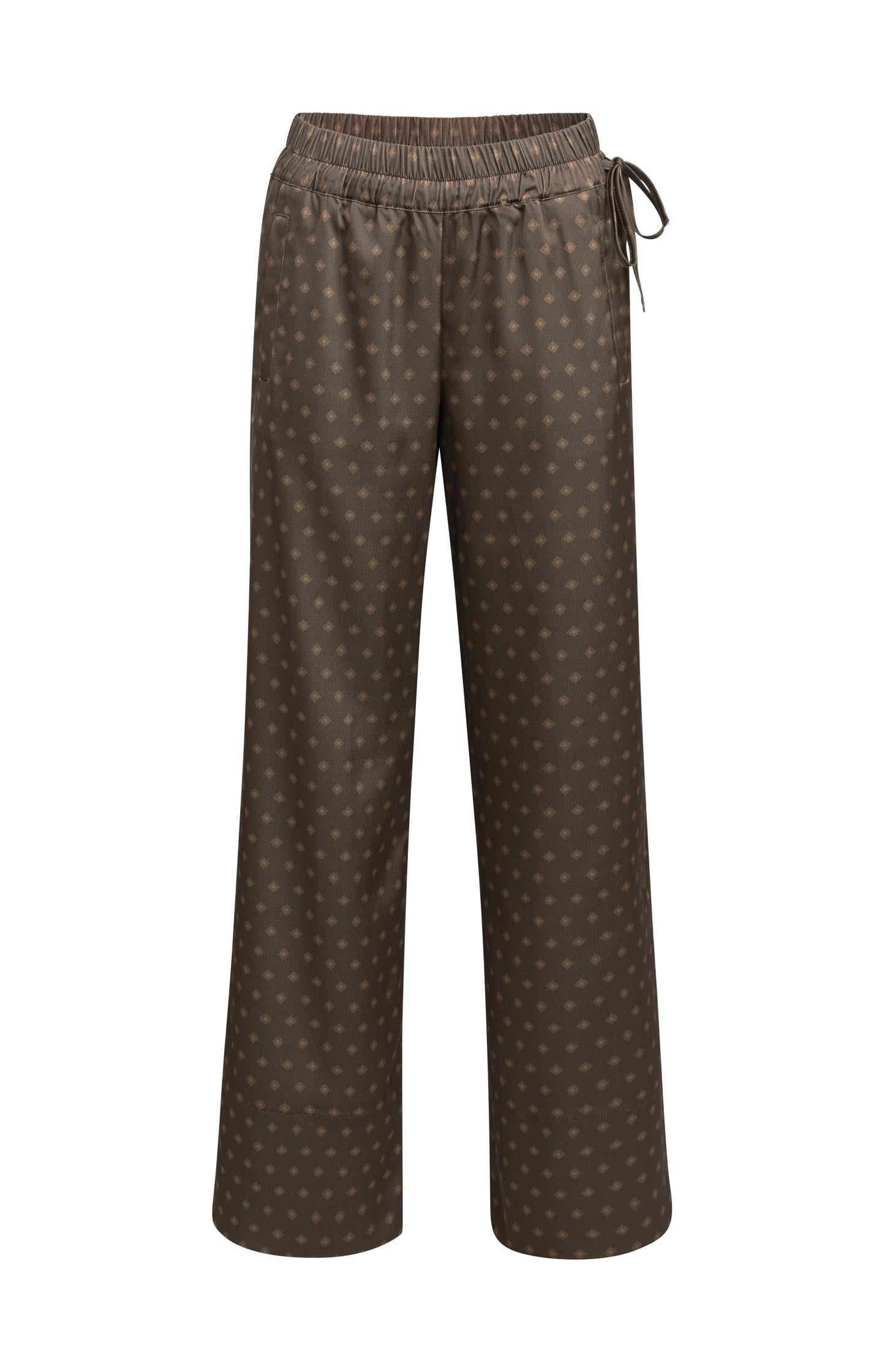 Printed trousers with wide legs and elastic waist