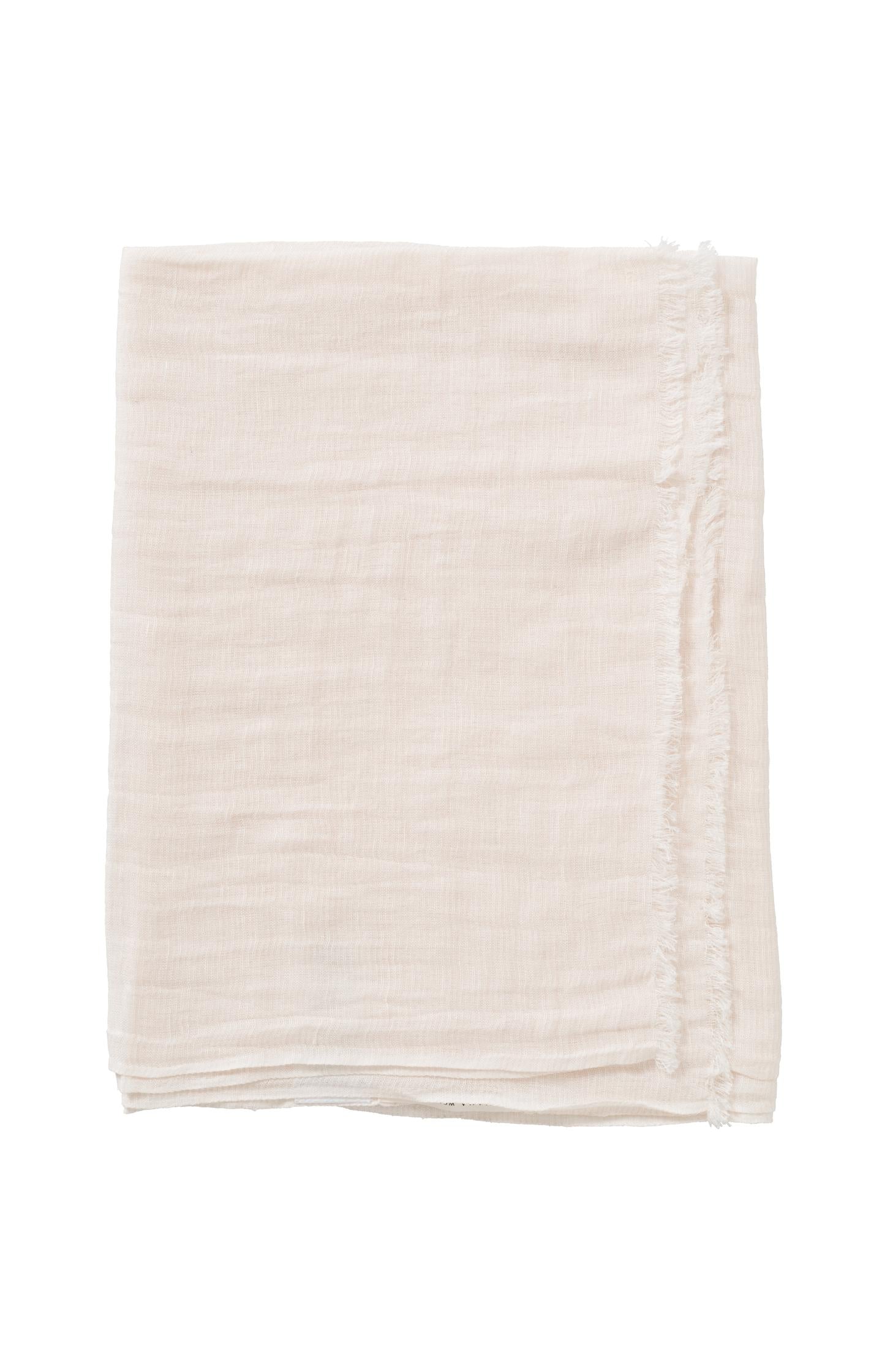 Refined linen summer scarf with stripes and frayed details